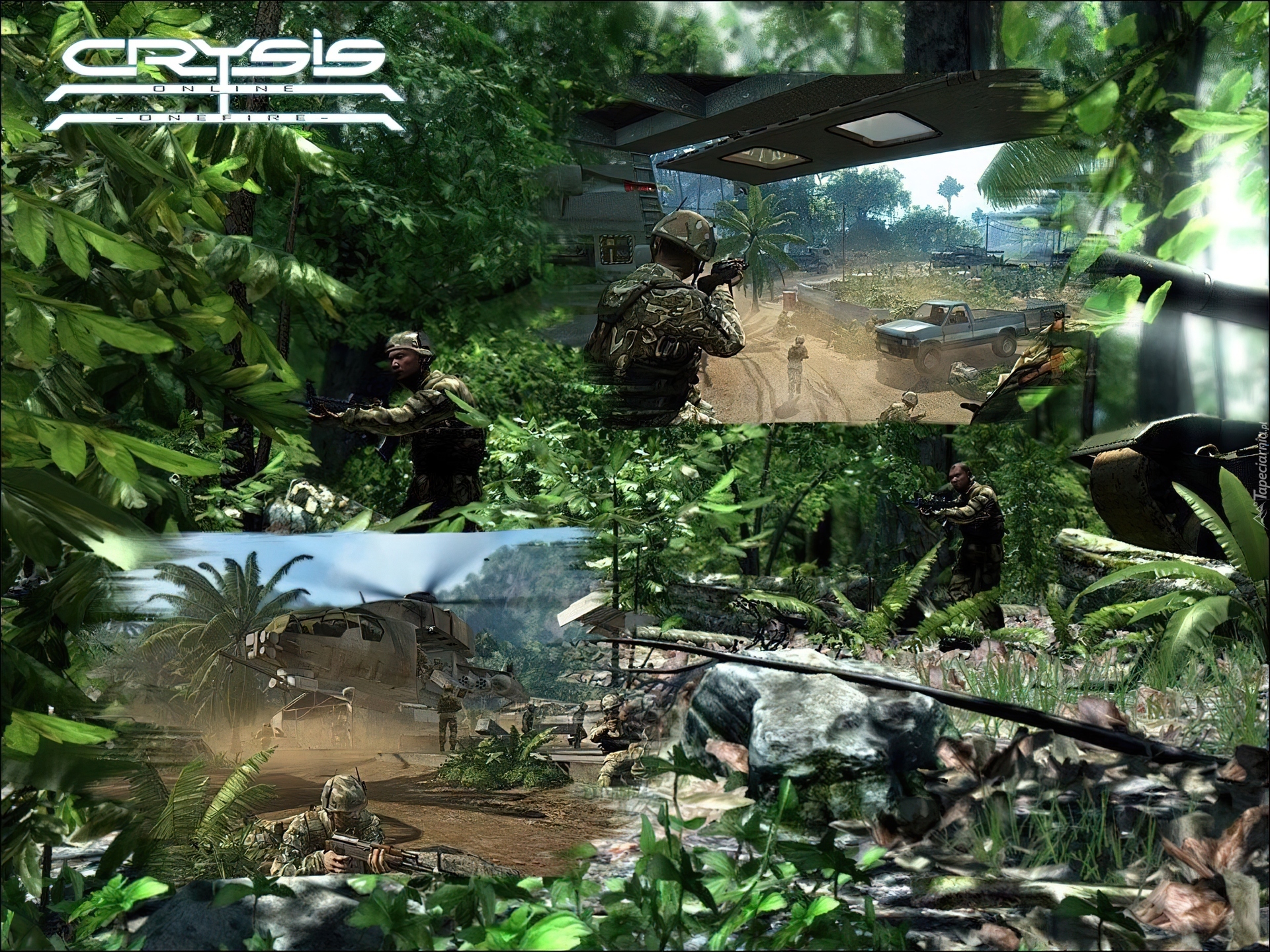 Crysis, dżungla, żołnierz, helikopter, broń