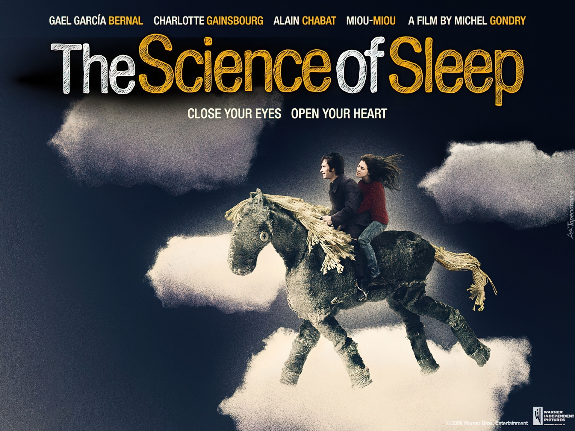 The Science Of Sleep, koń, chmury, niebo, ludzie