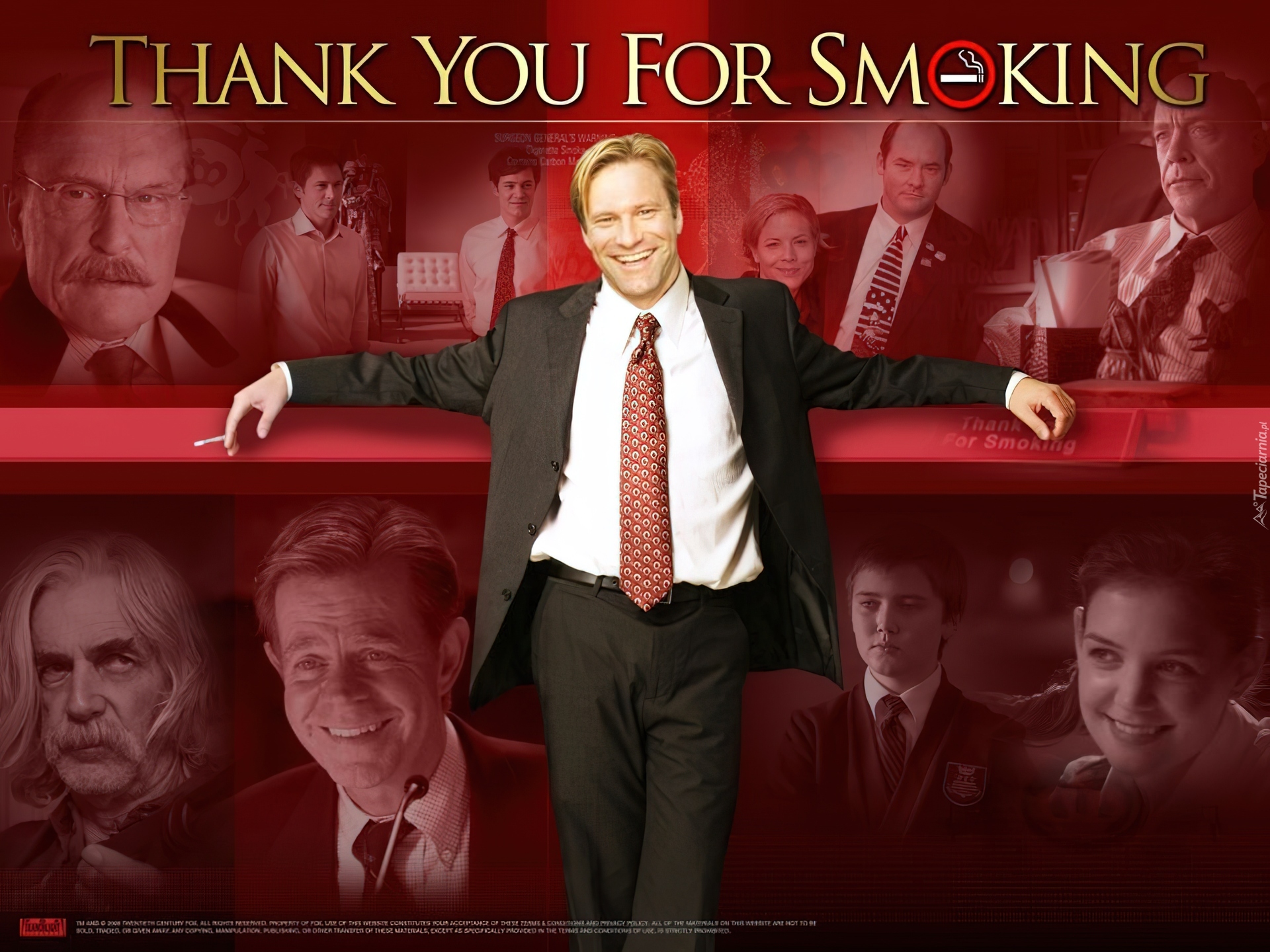 Thank You For Smoking, Aaron Eckhart, Maria Bello, Katie Holmes, Cameron Bright, Sam Elliott, William H. Macy, garnitur