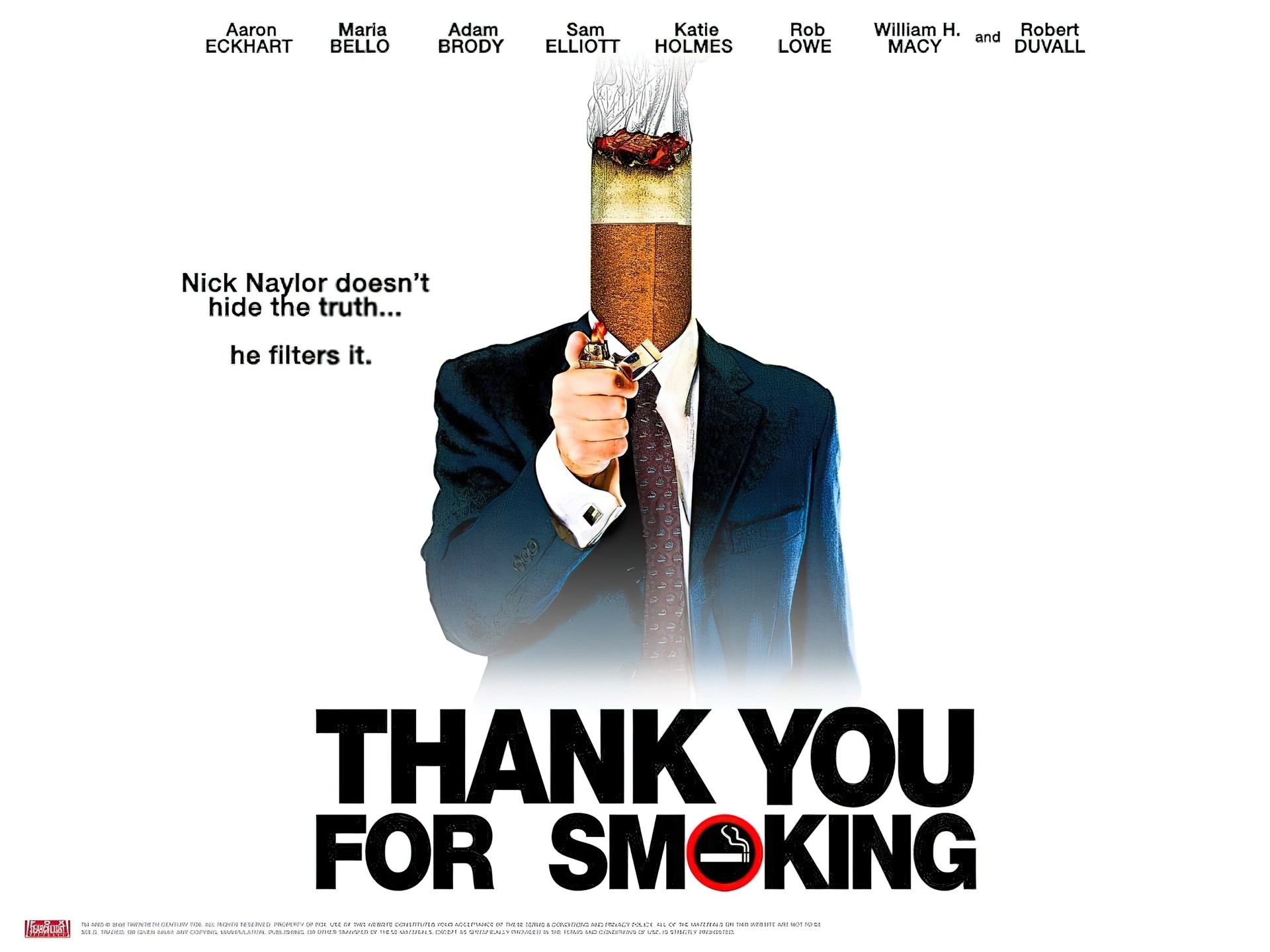 Thank You For Smoking, plakat, papieros, garnitur, zapalniczka, Aaron Eckhart