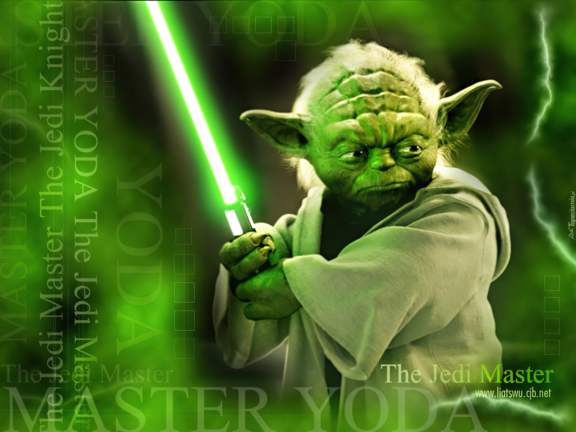 Star Wars, zielony, Yoda, laser, napisy