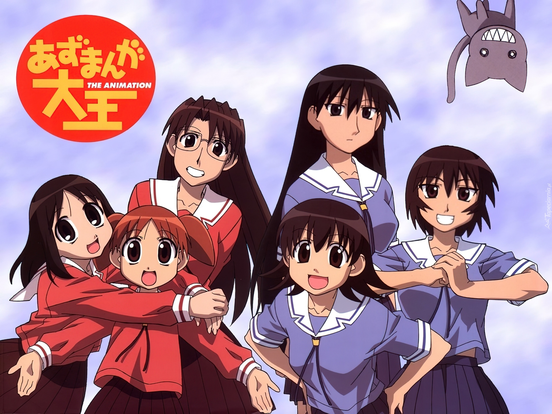 Azumanga Daioh, dziewczyny, mundury, napisy, kot