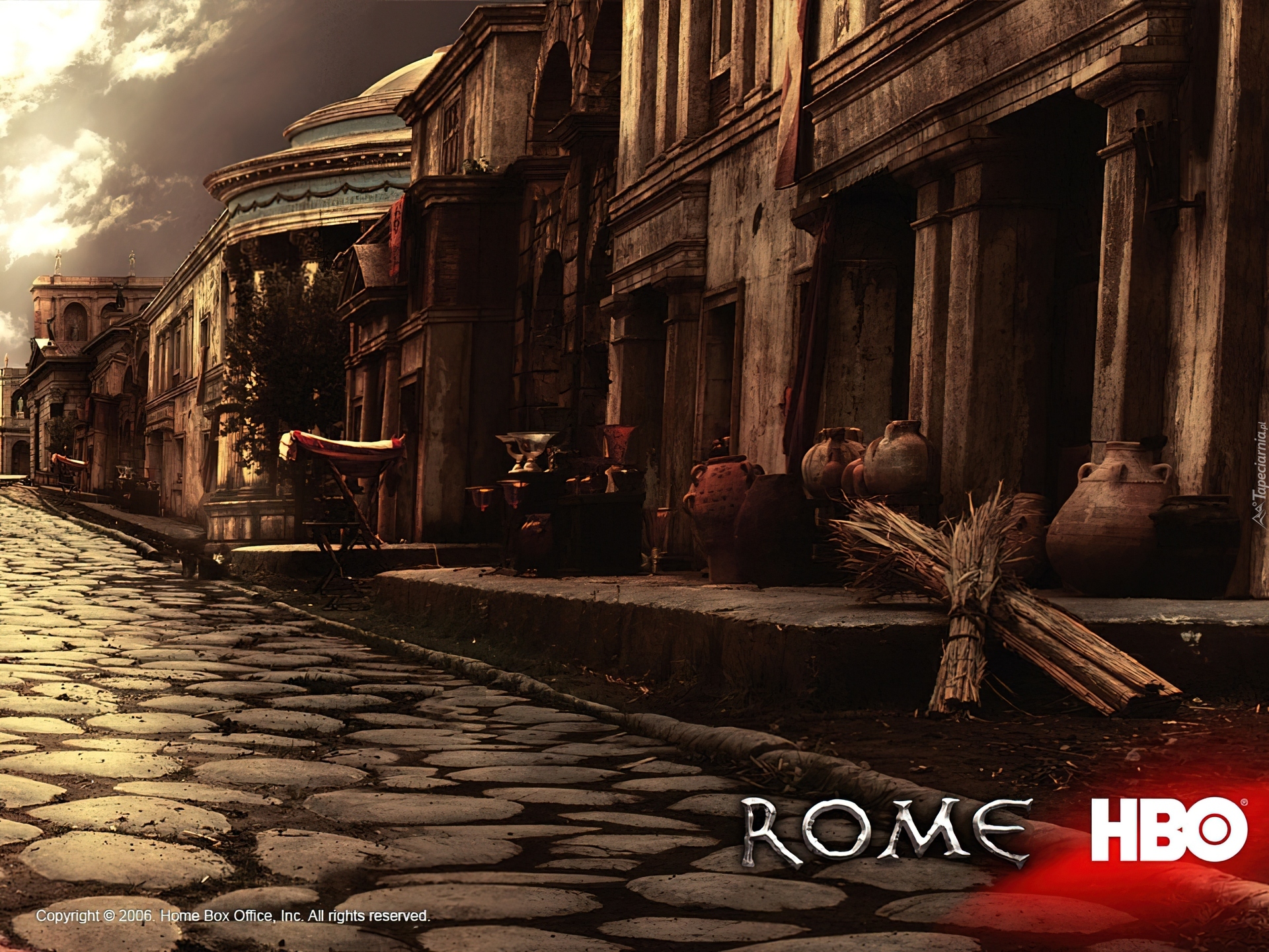 Rome, droga, stare, budynki, wazony