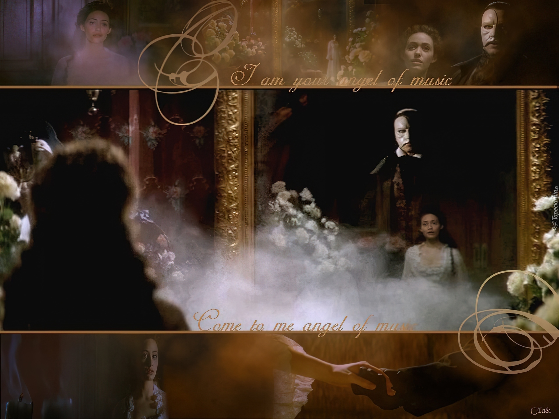 dym, Phantom Of The Opera, Emmy Rossum, Gerard Butler, kwiaty