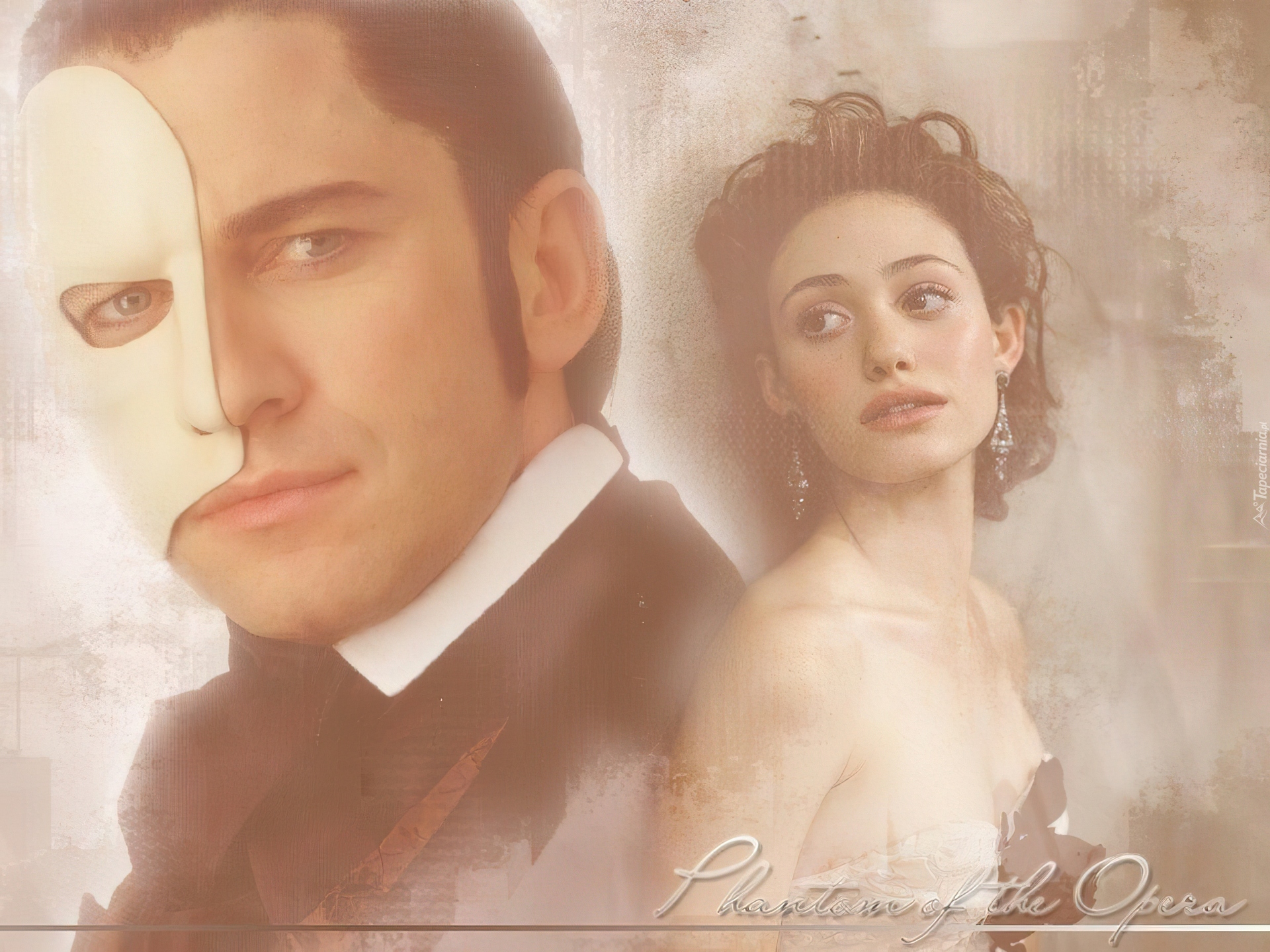 Phantom Of The Opera, Emmy Rossum, kolczyki, Gerard Butler, maska