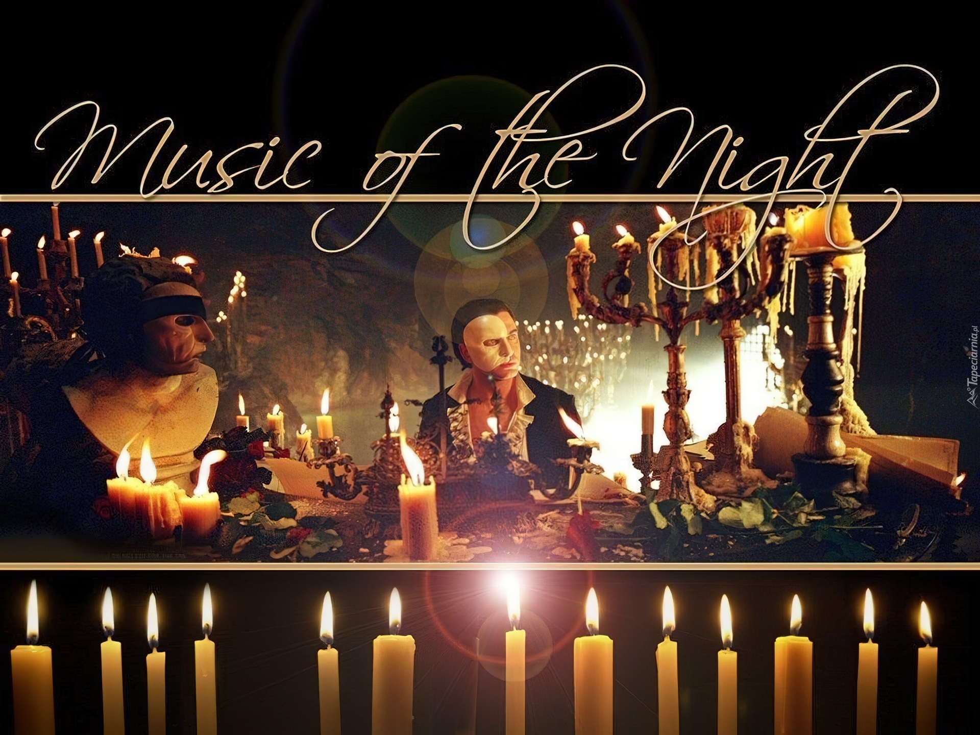 Phantom Of The Opera, świeczki, stół, maski