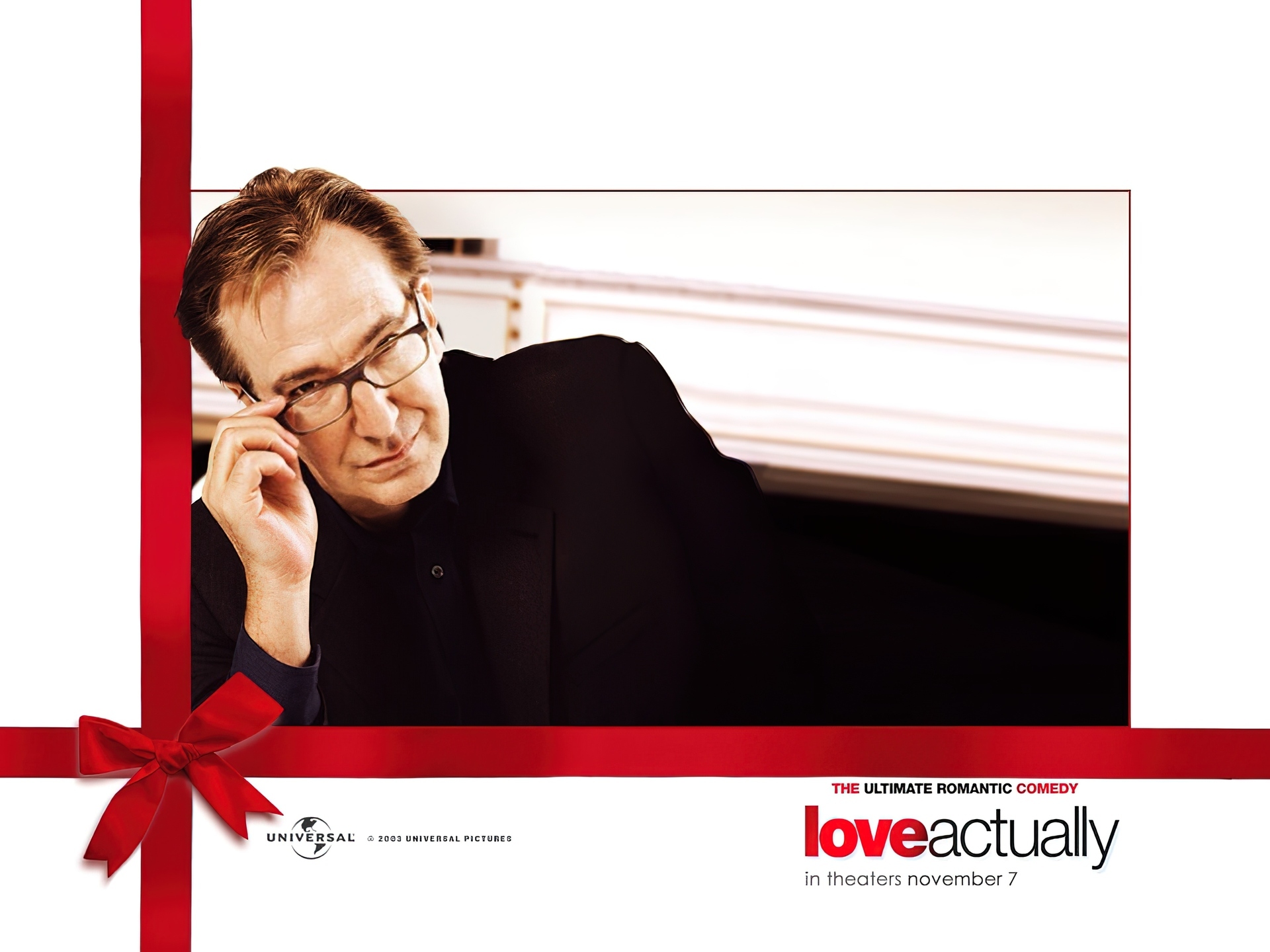 Love Actually, Alan Rickman, Mężczyzna, Okulary, Wstążka