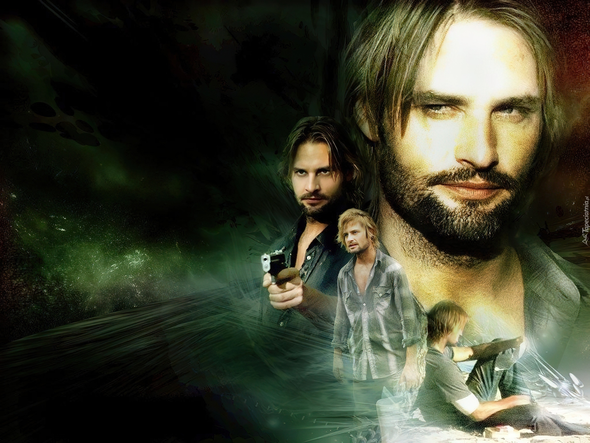 Filmy Lost, Josh Holloway, pistolet, koszula