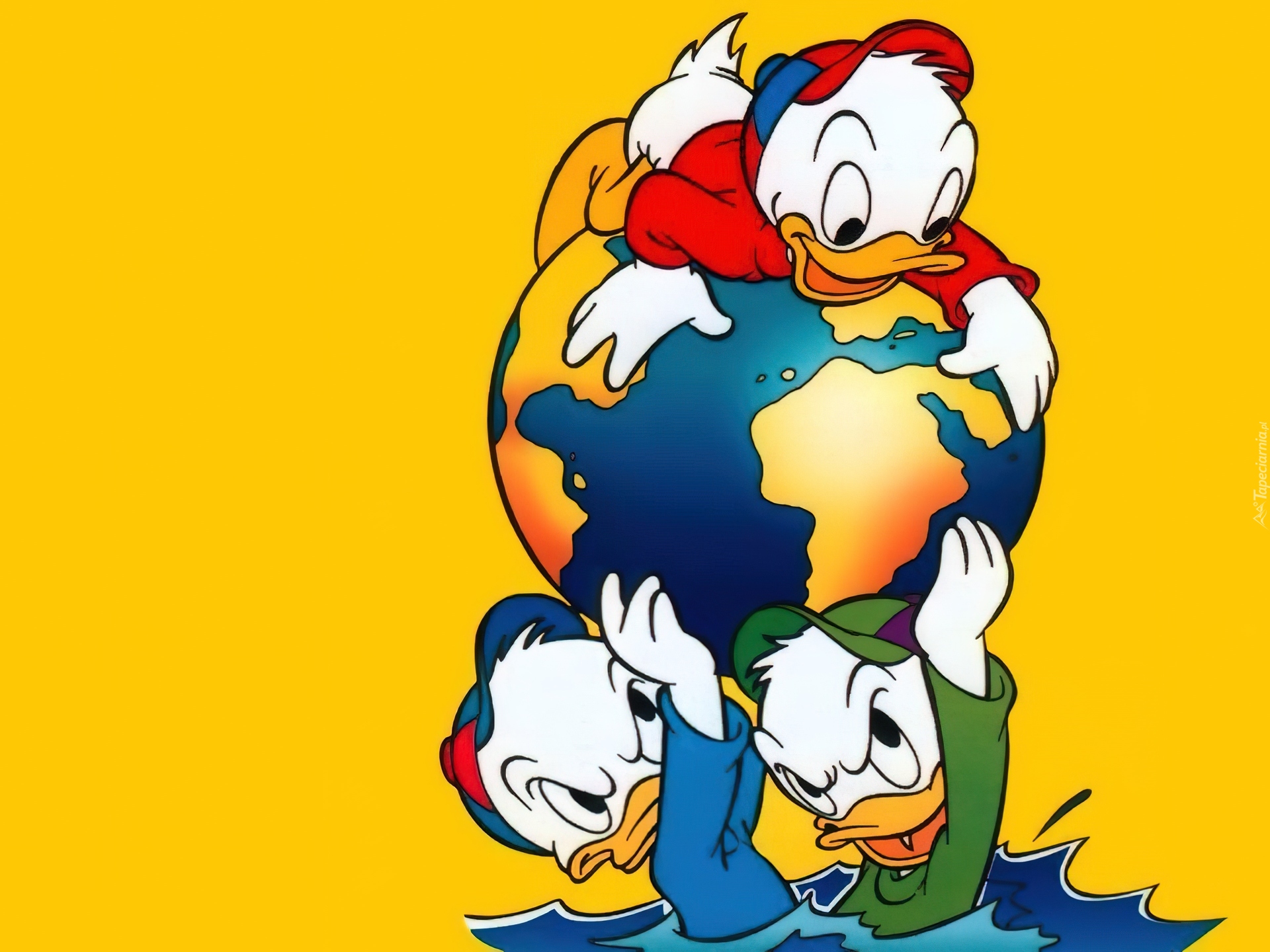Kaczor Donald, siostrzeńcy, globus
