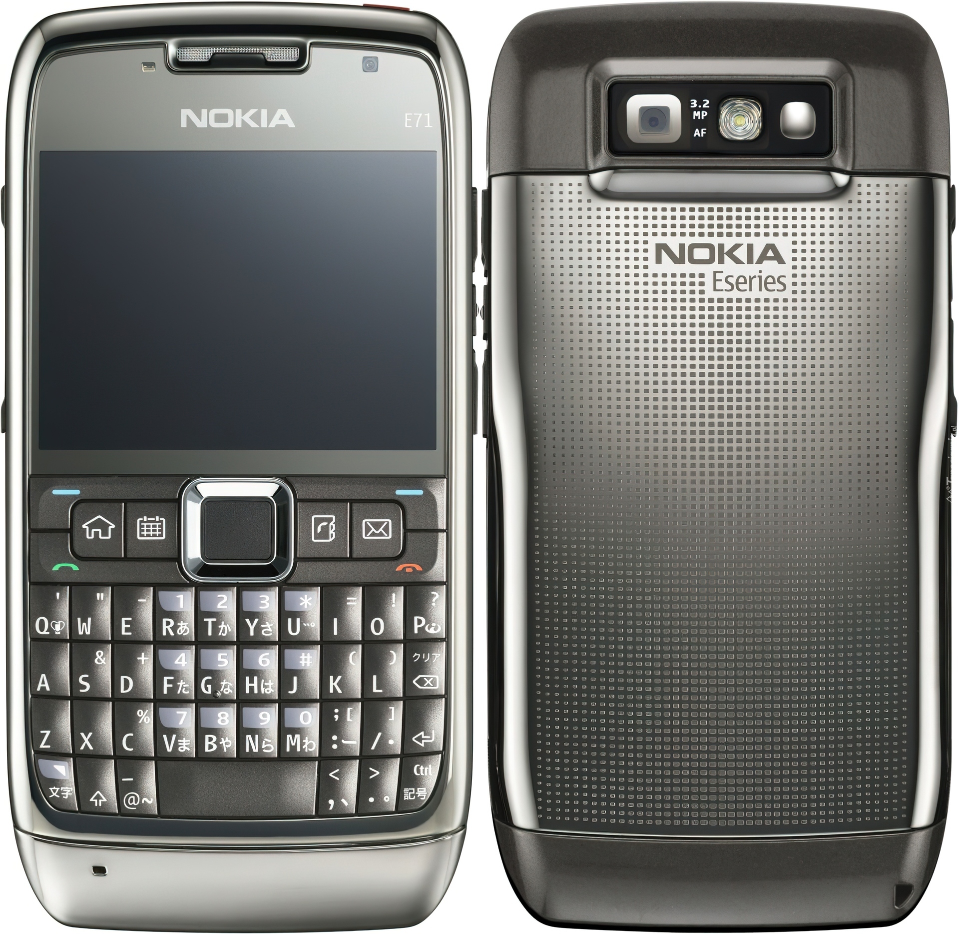 Nokia E71, Srebrny, Czarny, Przód, Tył