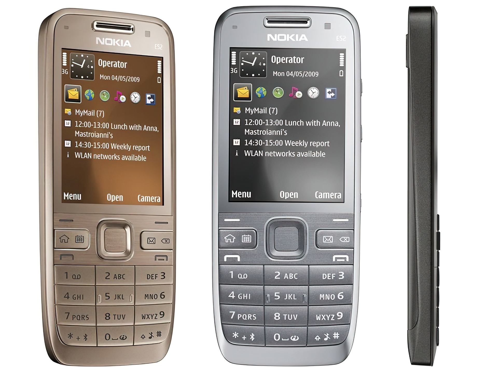 Nokia E52, Szara, Srebrna, Czarna, Bok