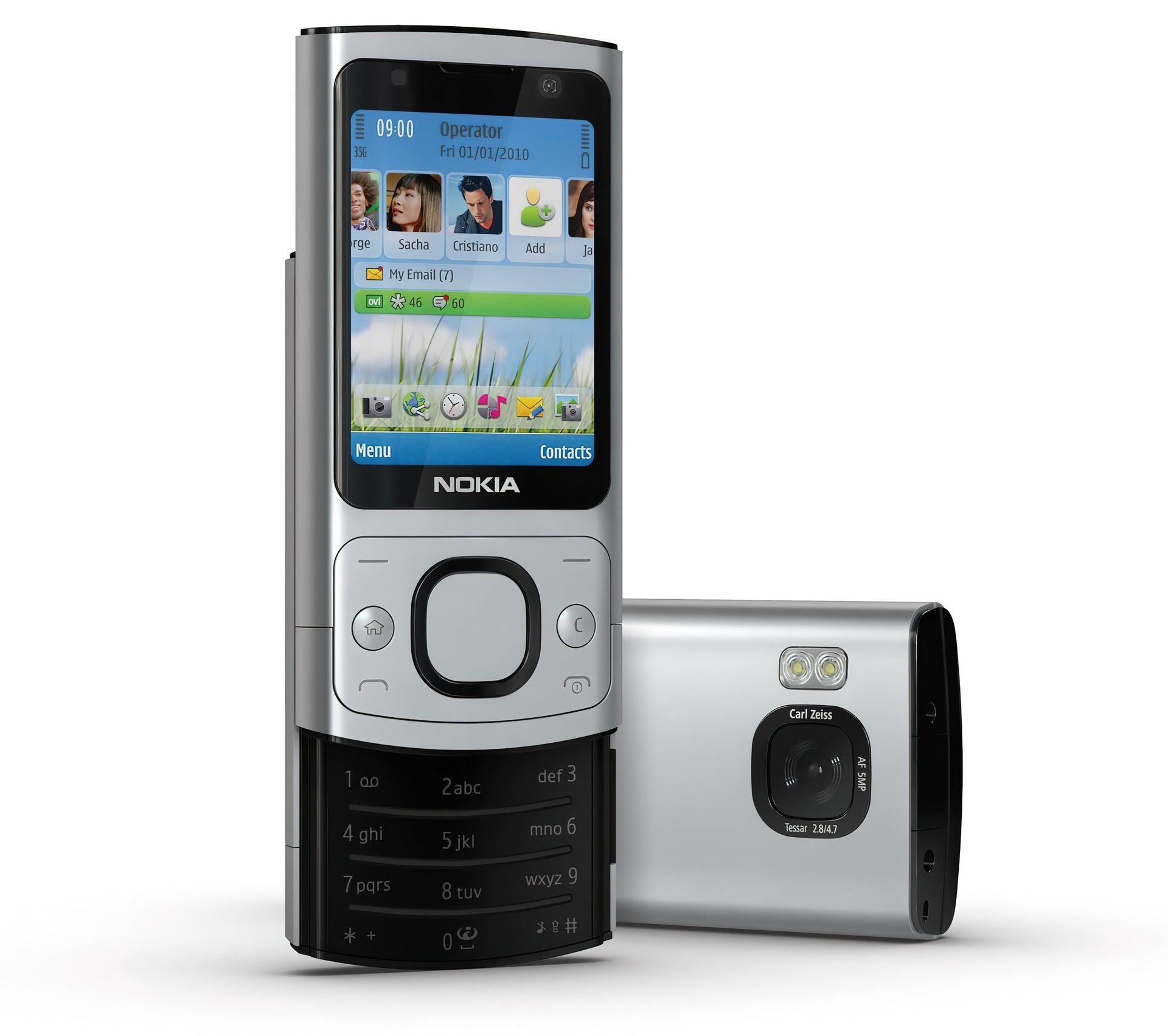 Nokia 6700 slide, Srebrna, Przód, Tył