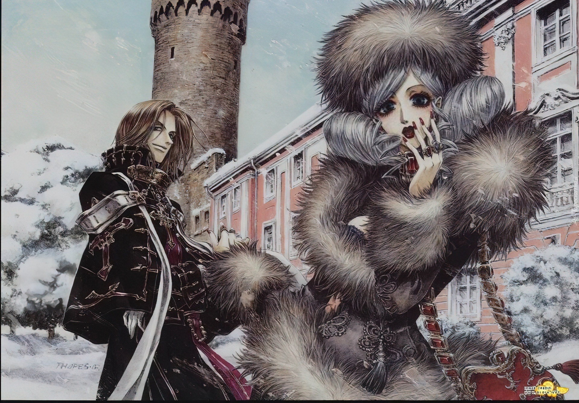 Trinity Blood,postacie,futro,zamek,zima