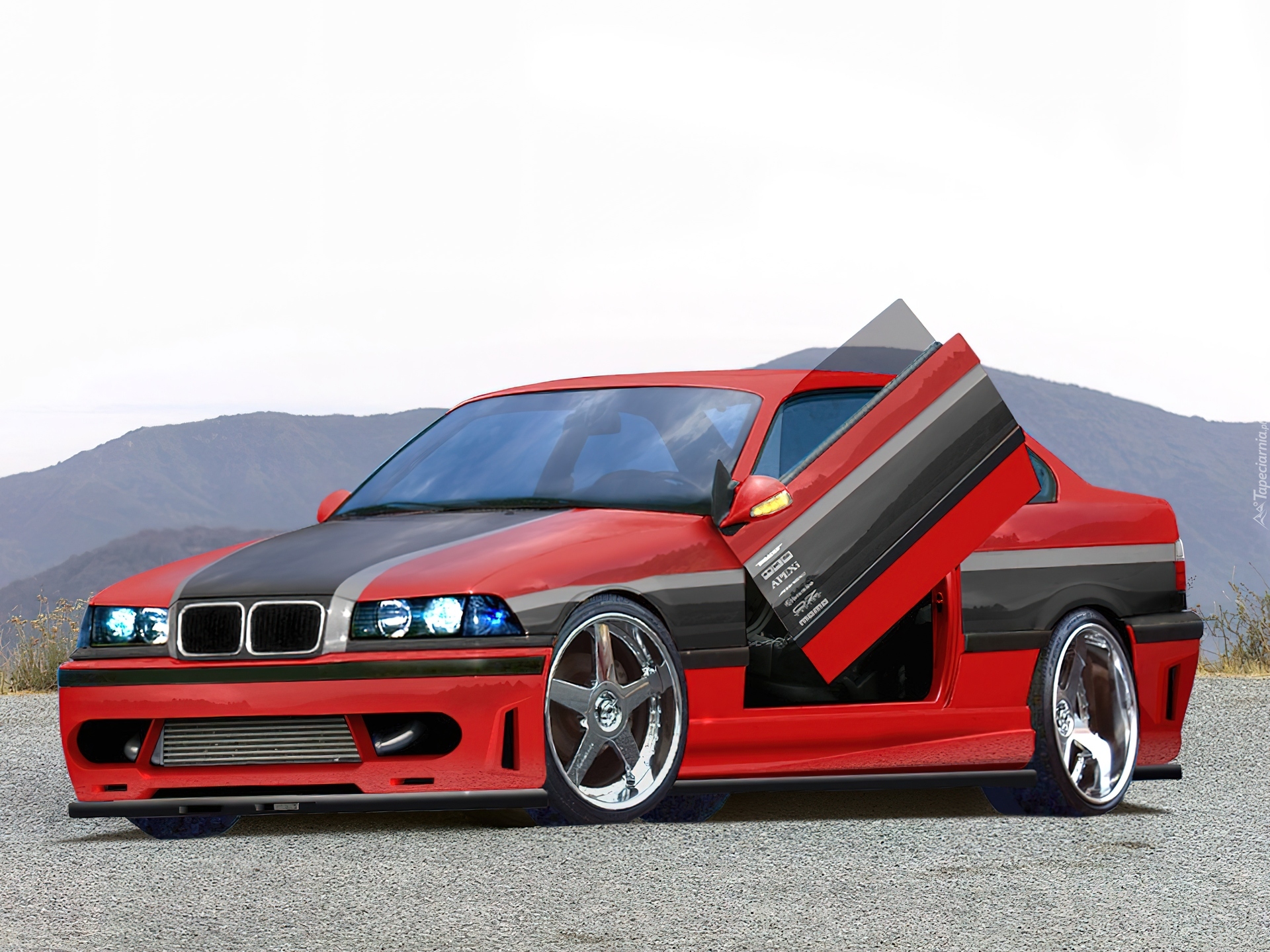 Czerwony, Czarny, BMW 3, E36, Tuning