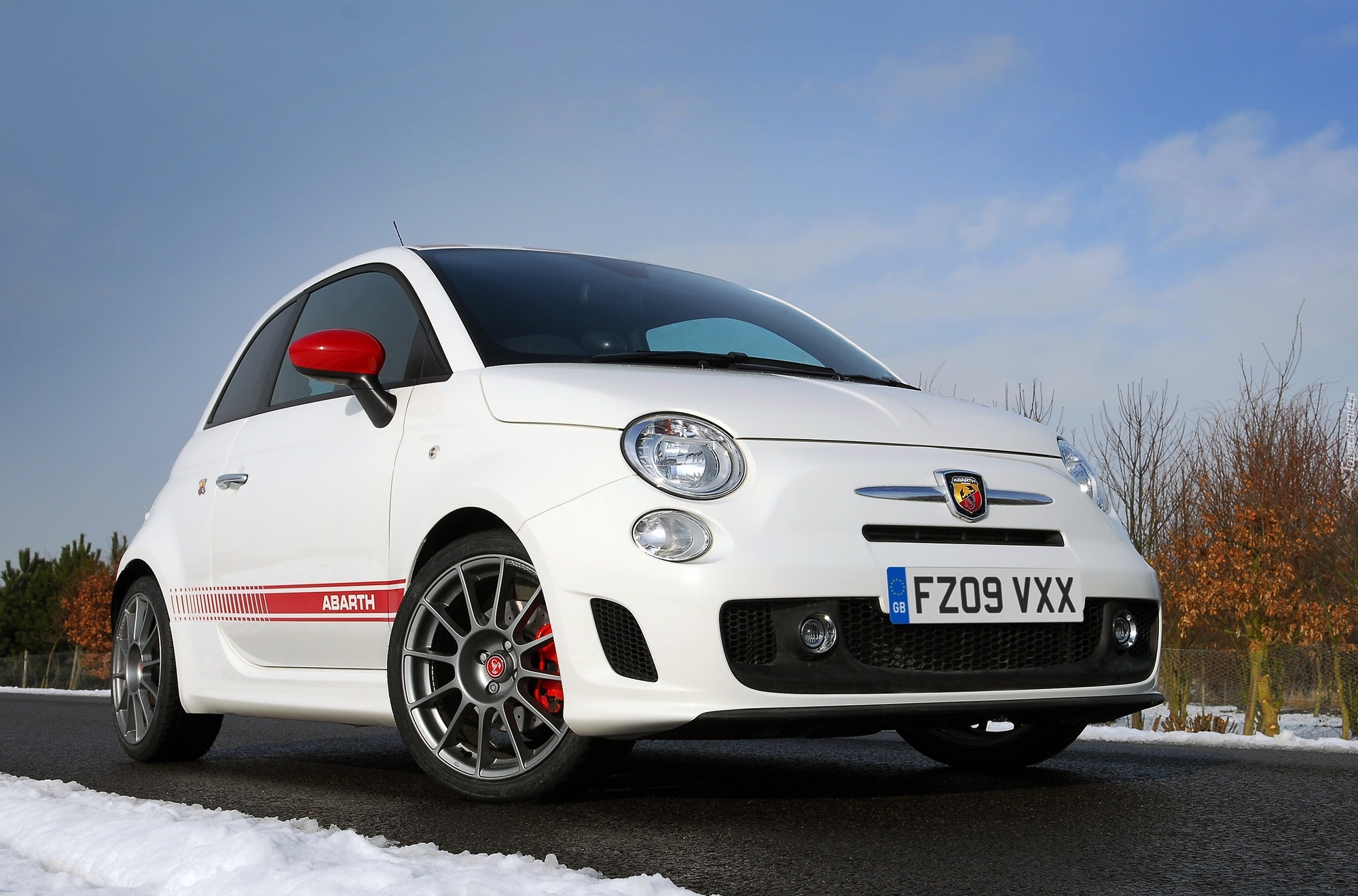 Biały, Abarth 500, Śnieg, Zima