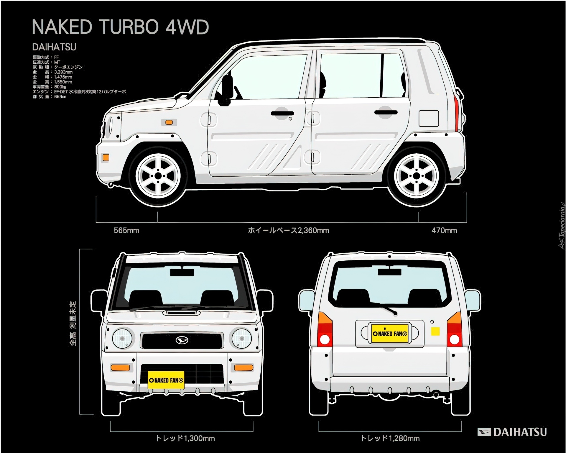 Daihatsu Naked, Wymiary, 4WD