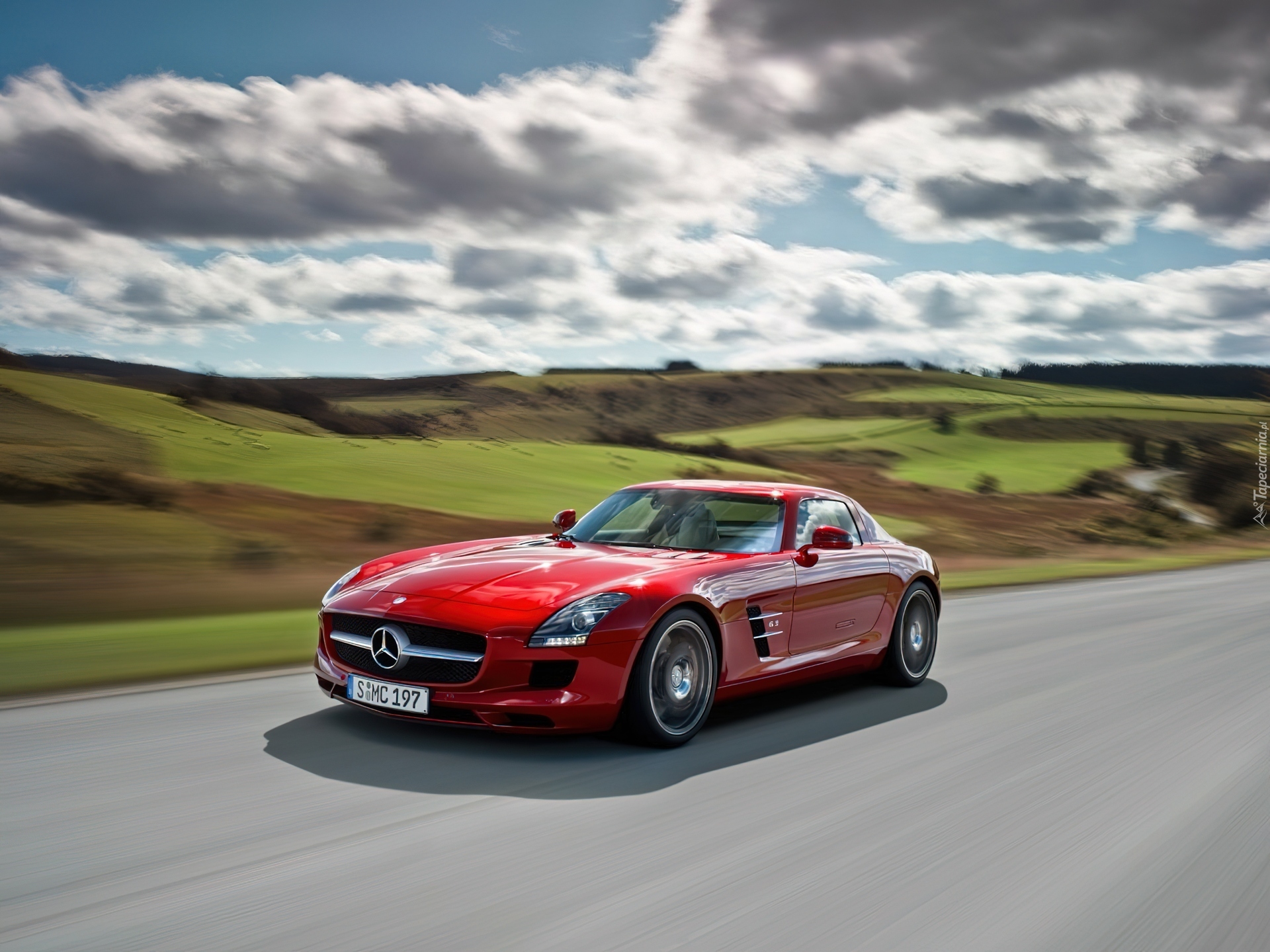 Czerwony, Mercedes Benz SLS, AMG, Droga