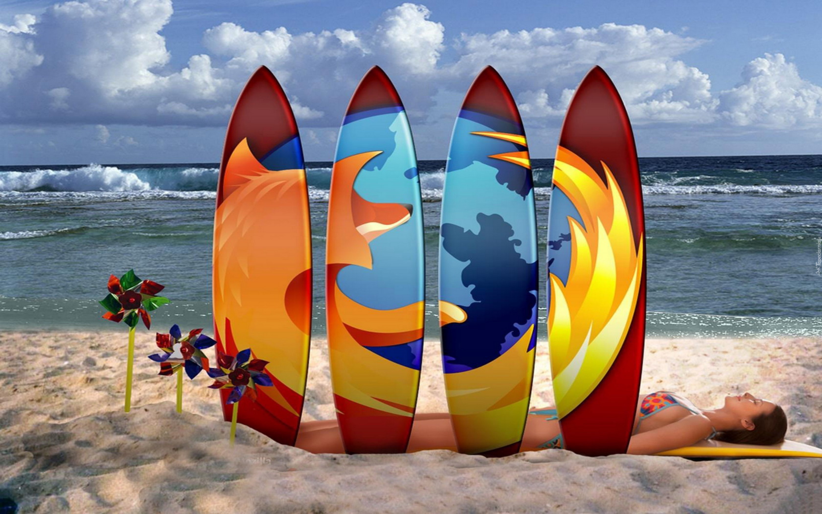 Mozilla, Firefox, Plaża, Deski, Surfingowe