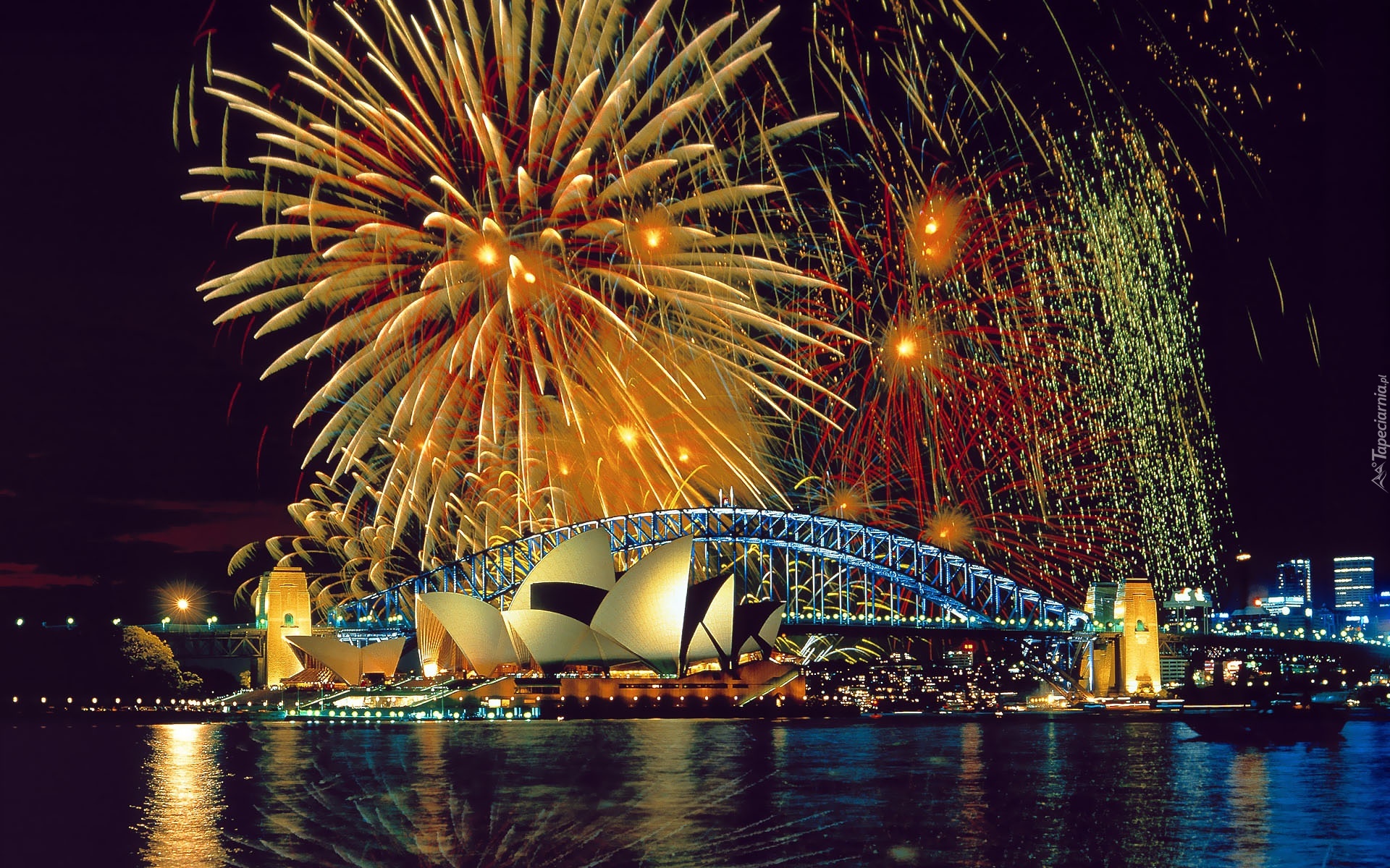 Australia, Sydney, Fajerwerki, Most Sydney Harbour Bridge, Sydney Opera House