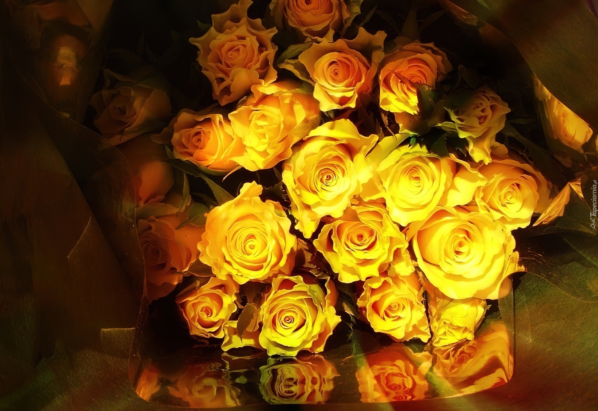 Bukiet, Żółte, Róże