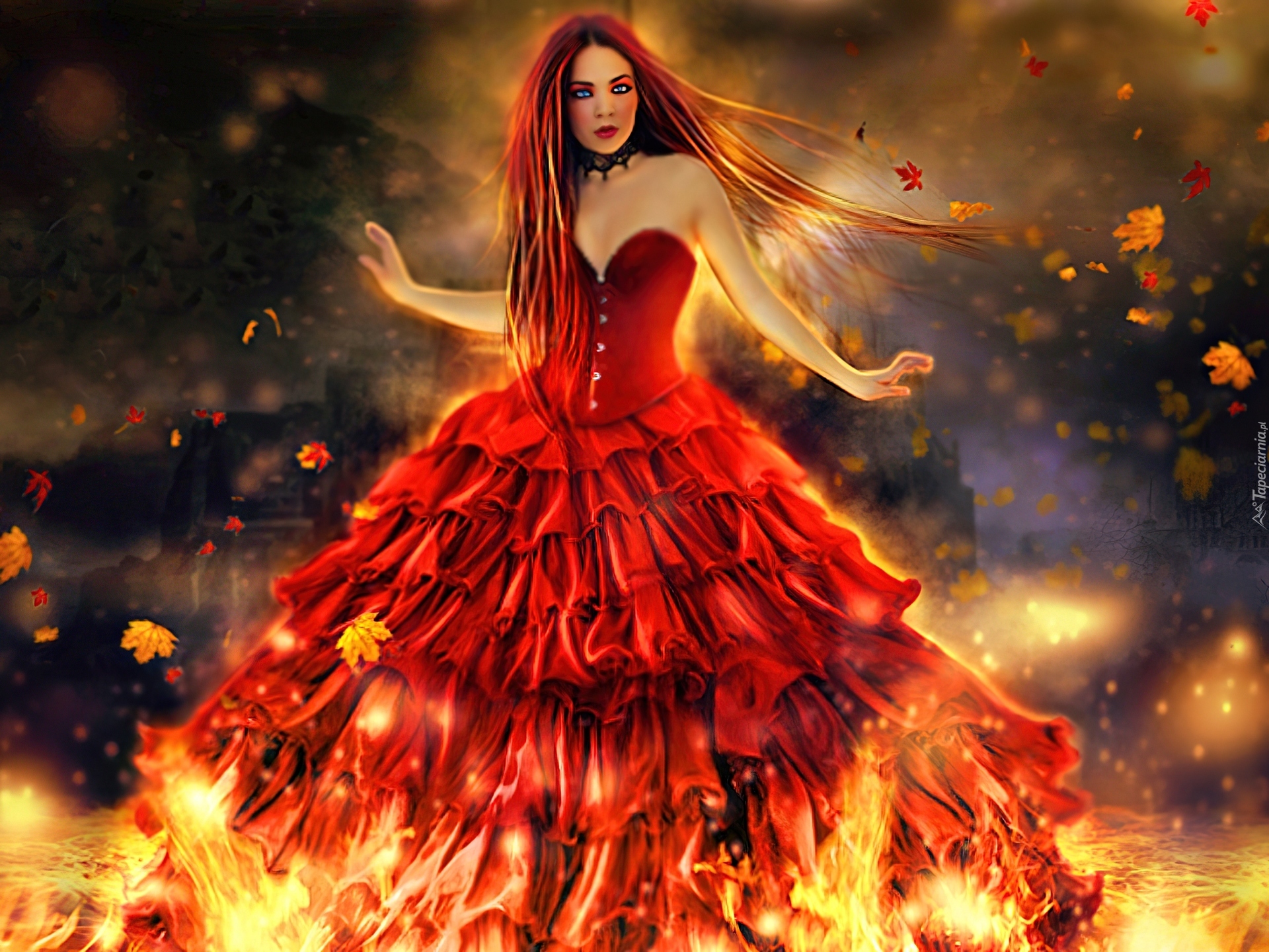 Kobieta, Płomienie, Ogień