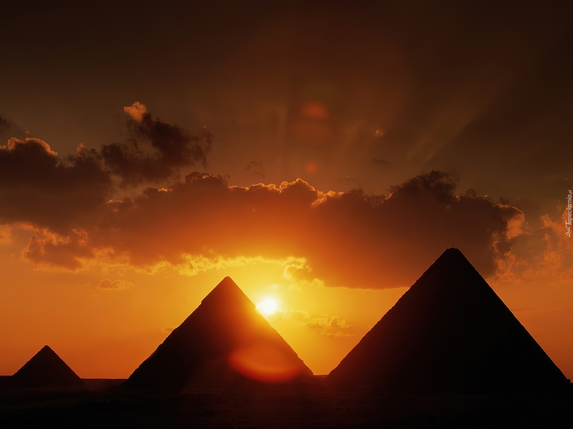 Piramidy, Zachód, Słońca, Chmury