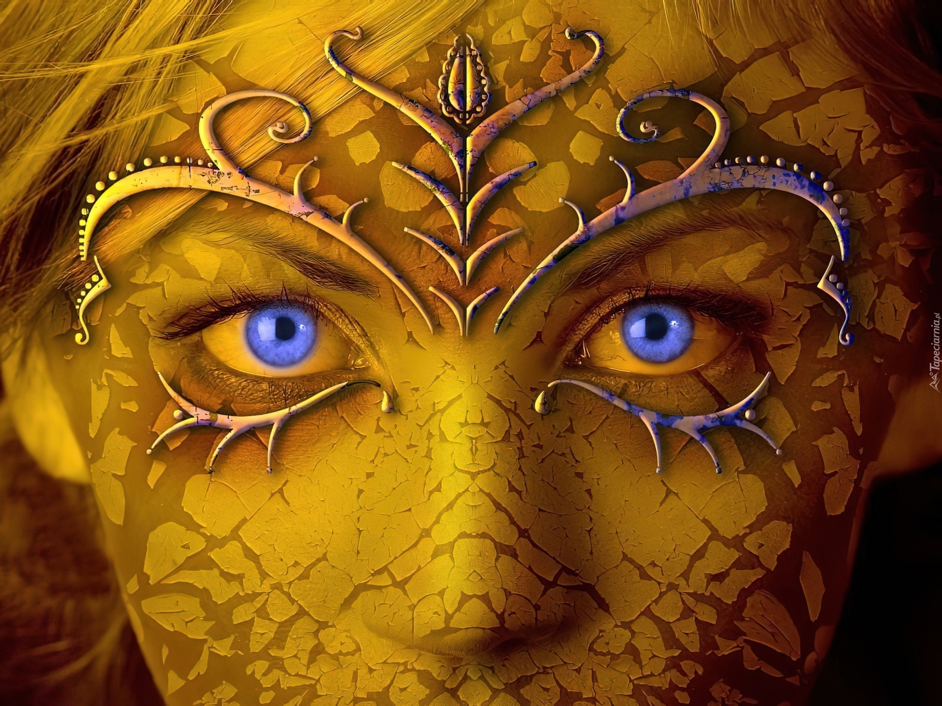 Fantasy, Kobieta, Żółto, Niebieskie, Oczy