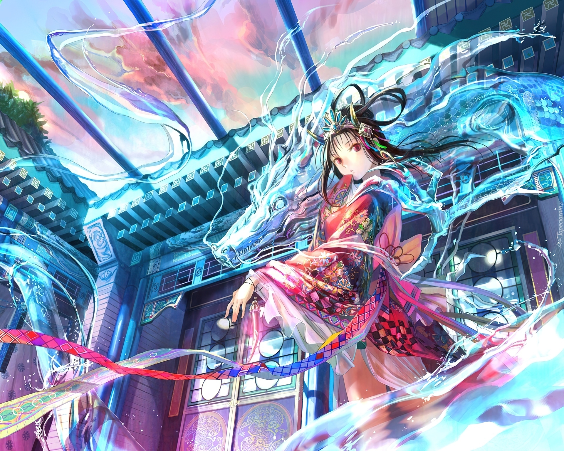 Dziewczyna, Kimono, Smok