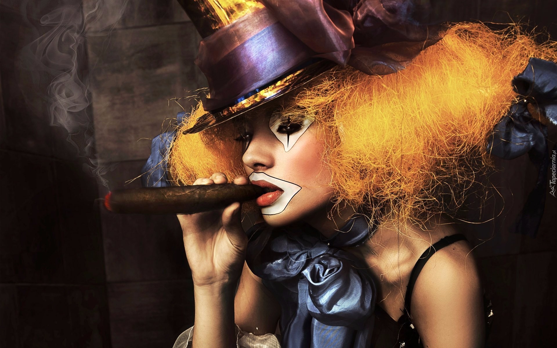 Kobieta, Clown, Cygaro, Kapelusz