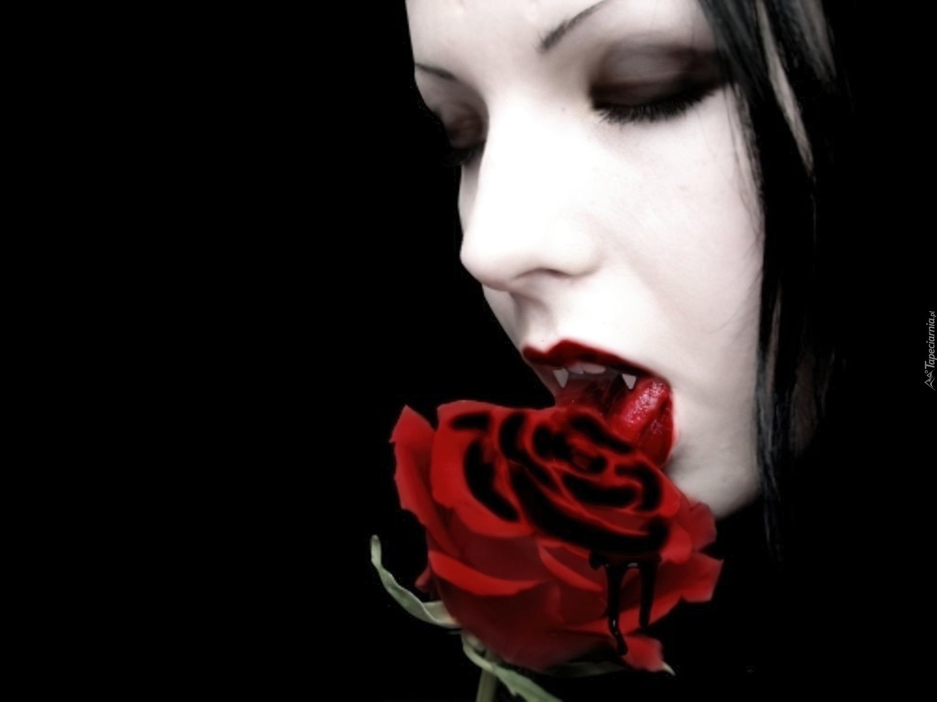 Kobieta, Róża, Pocałunek, Wampira
