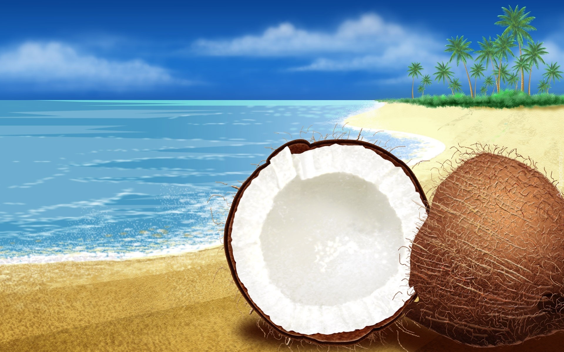 Plaża, Woda, Kokos