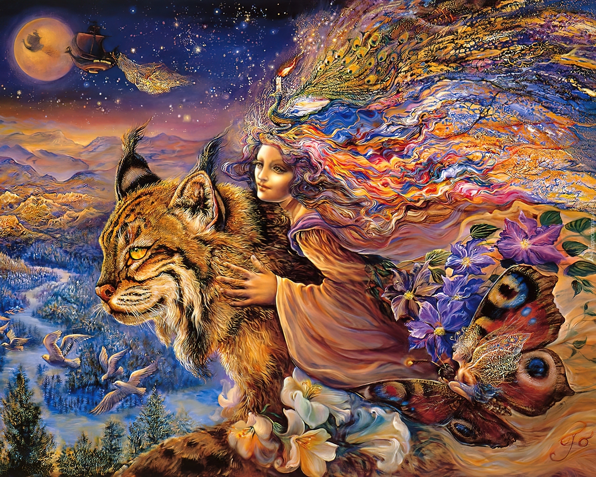 Twarz, Kobiety, Ryś, Ptaki, Josephine Wall