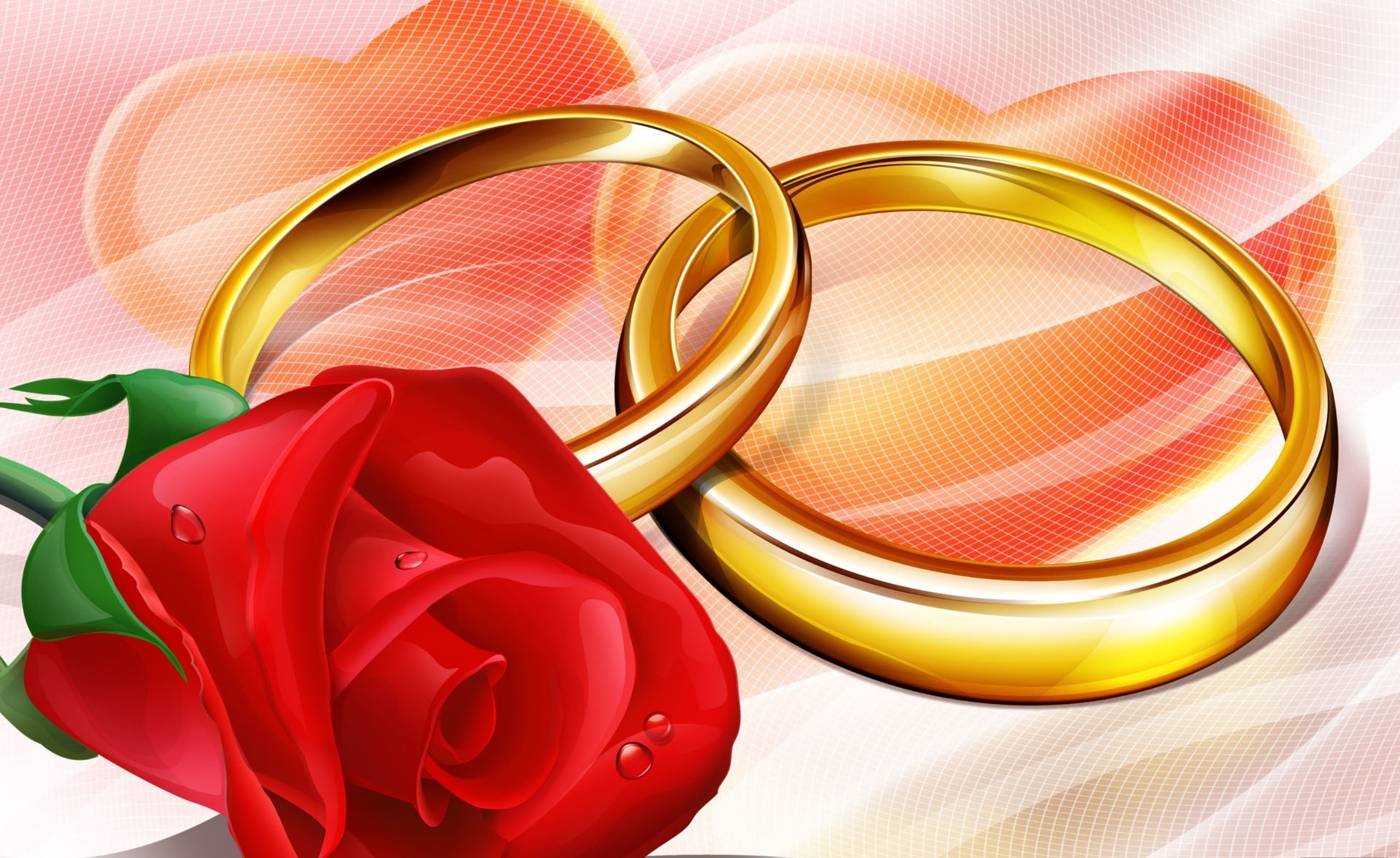 Róża, Czerwona, Dwie, Obrączki, Ślub, Grafika 2D