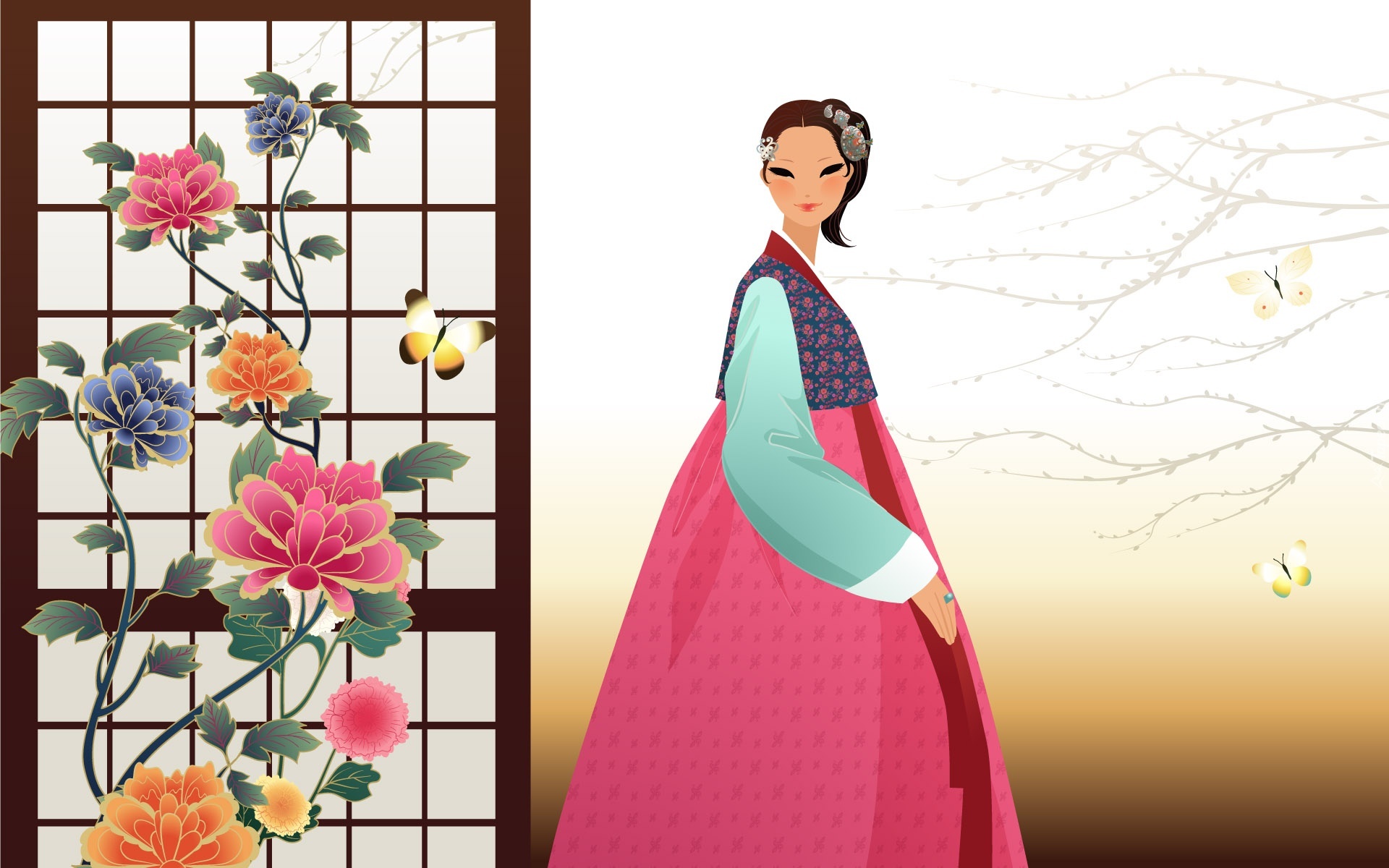 Kobieta, Japonka, Kwiaty
