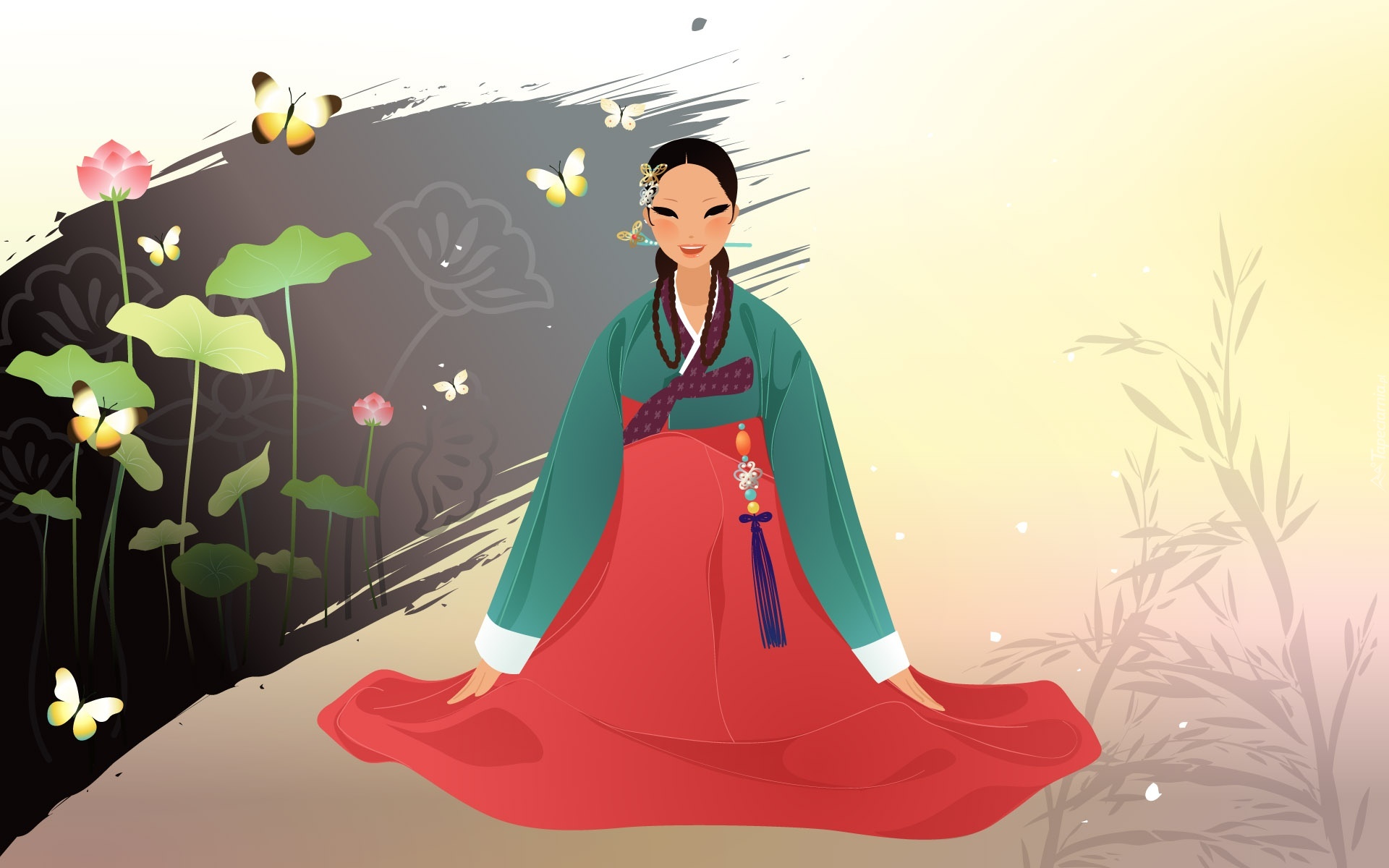 Kobieta, Gejsza, Kimono, Kwiaty
