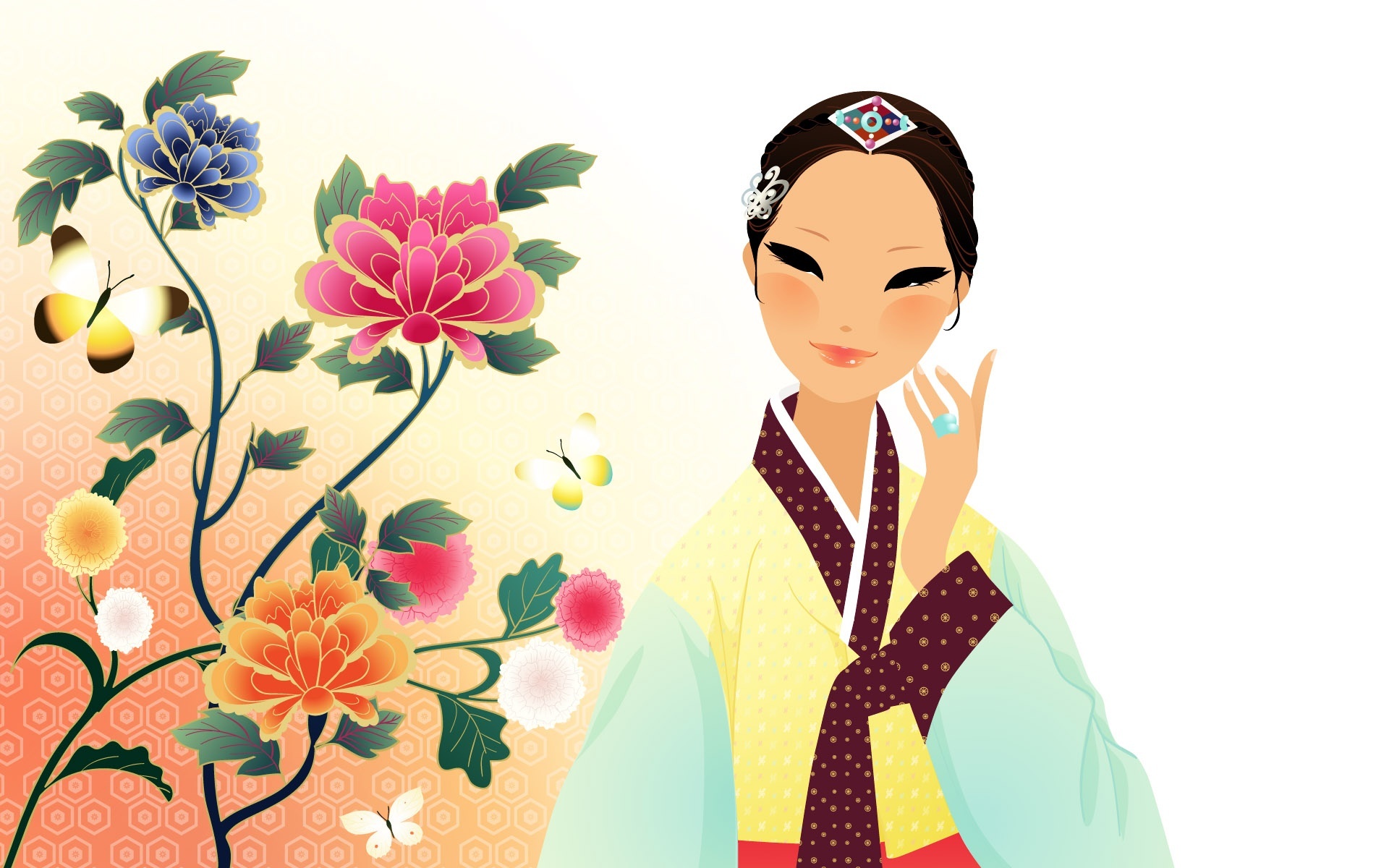 Kobieta, Japonka, Kwiaty