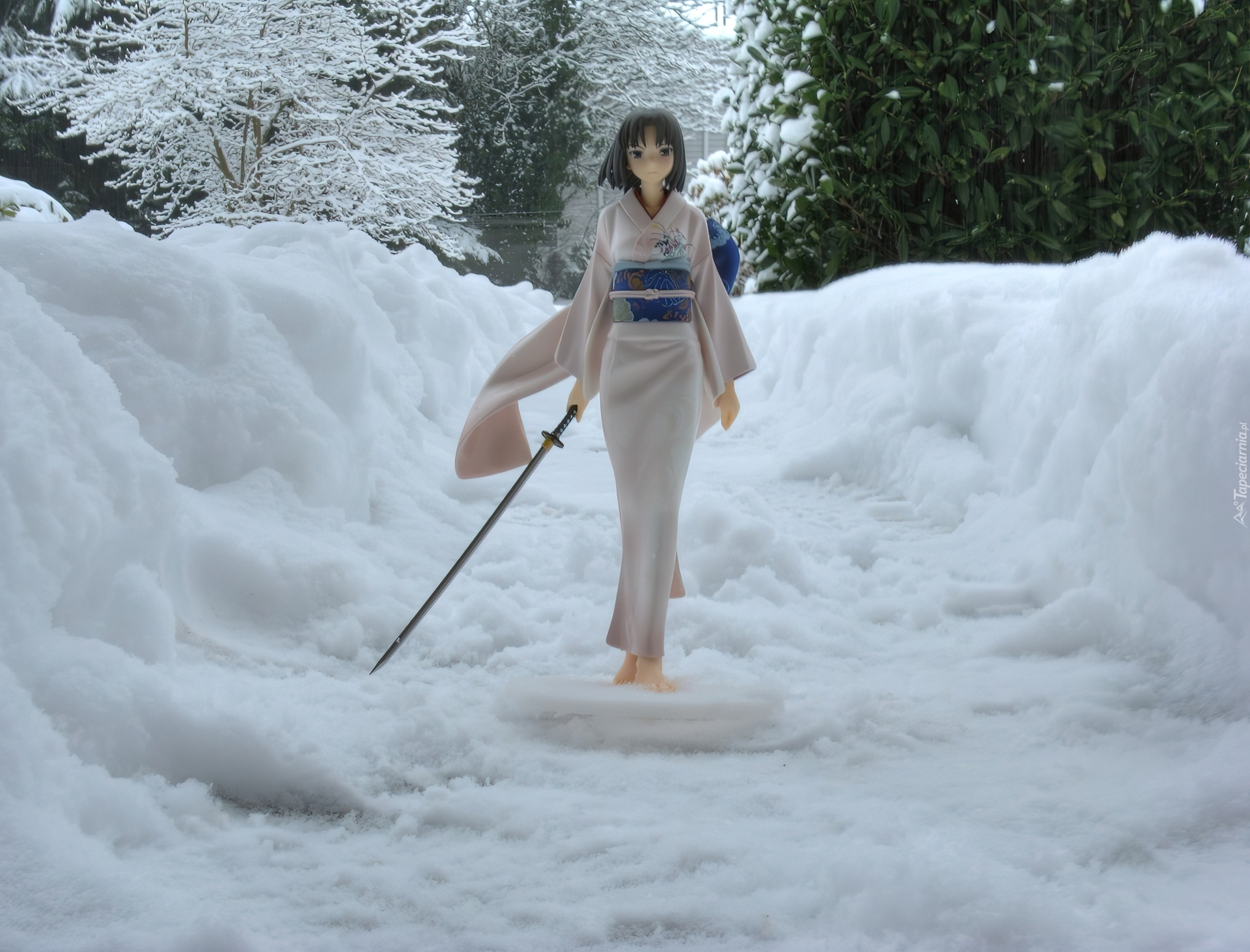 Dziewczyna, Śnieg, Zima, Figurka, Anime