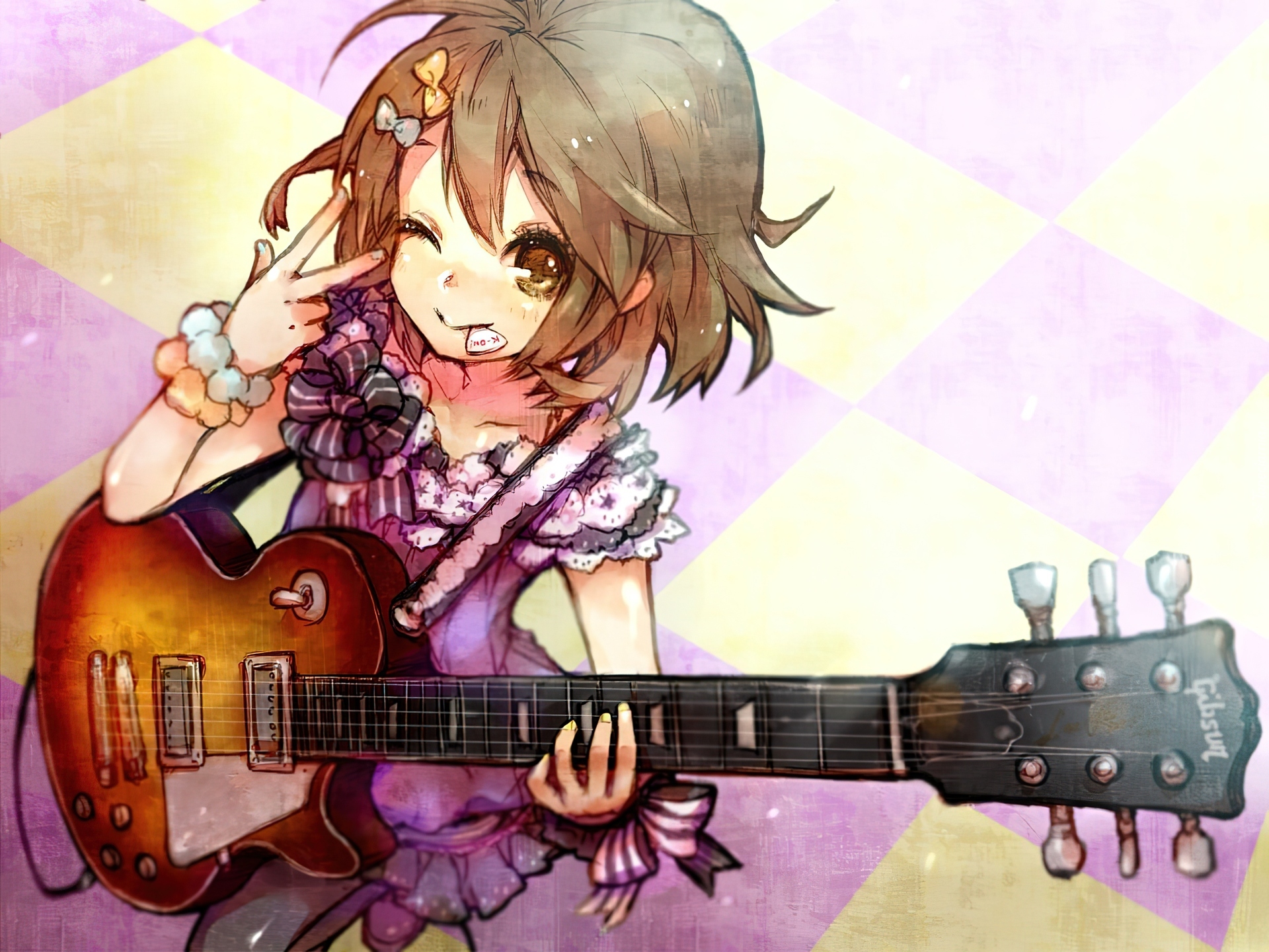 K-On!, Gitara, Dziewczyna, Śliczna, Szachownica