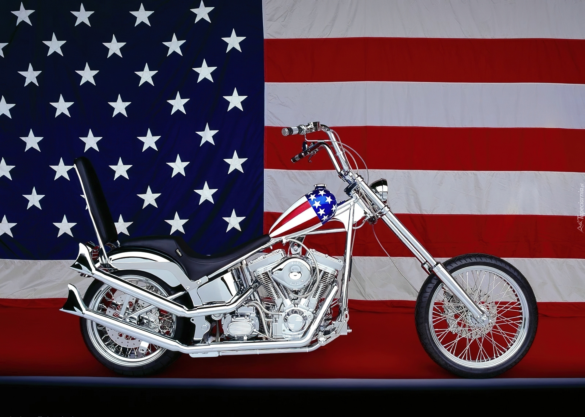 Srebrny, Motocykl, Flaga, USA
