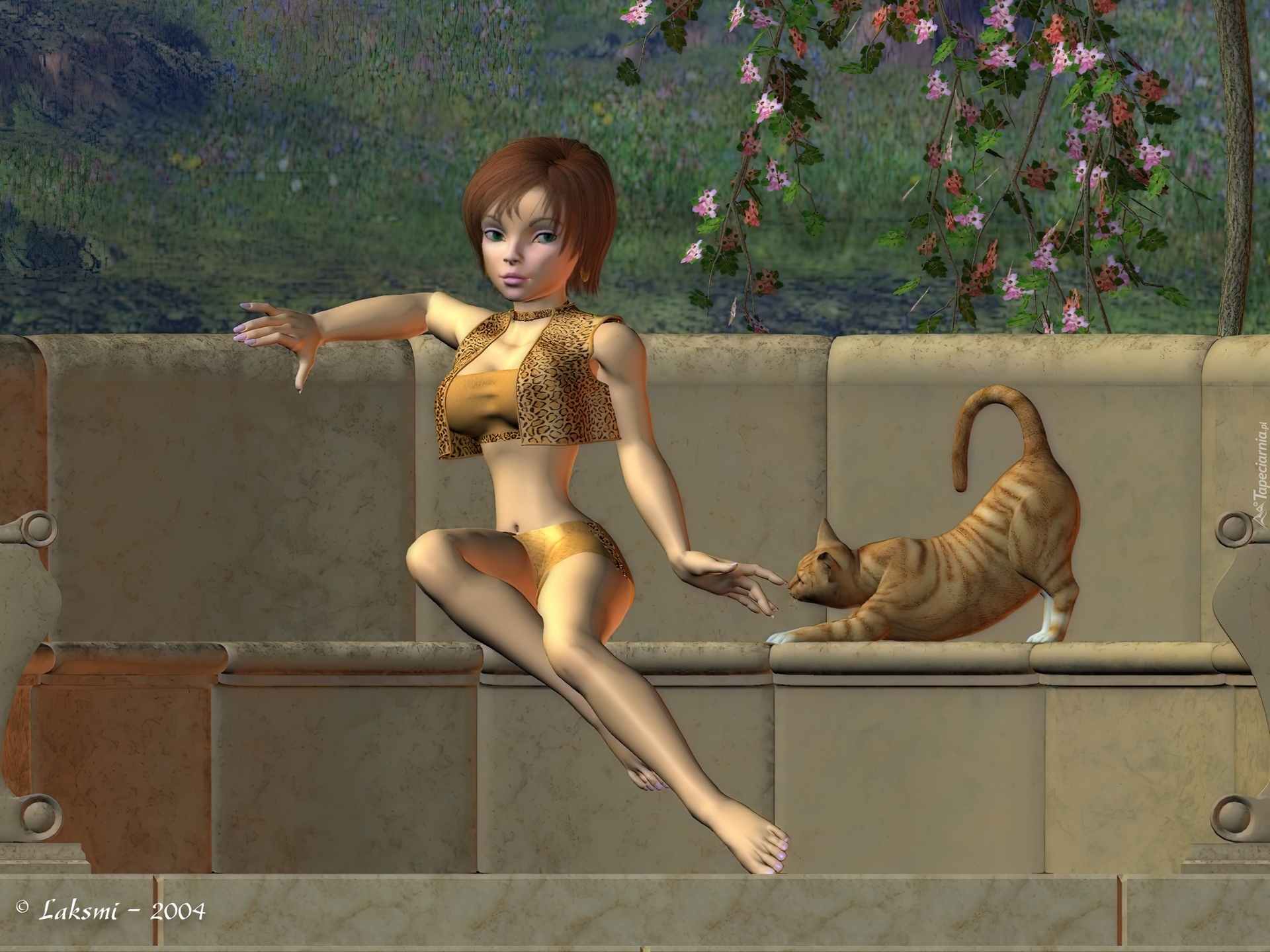 Kobieta, Kot, 3D