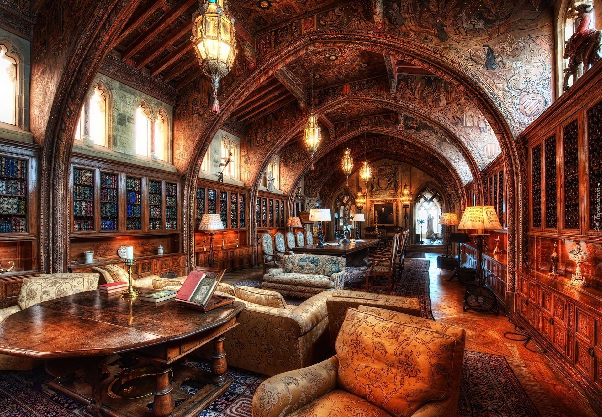 Wnętrze, Mała, Biblioteka, Hearst Castel, Kalifornia