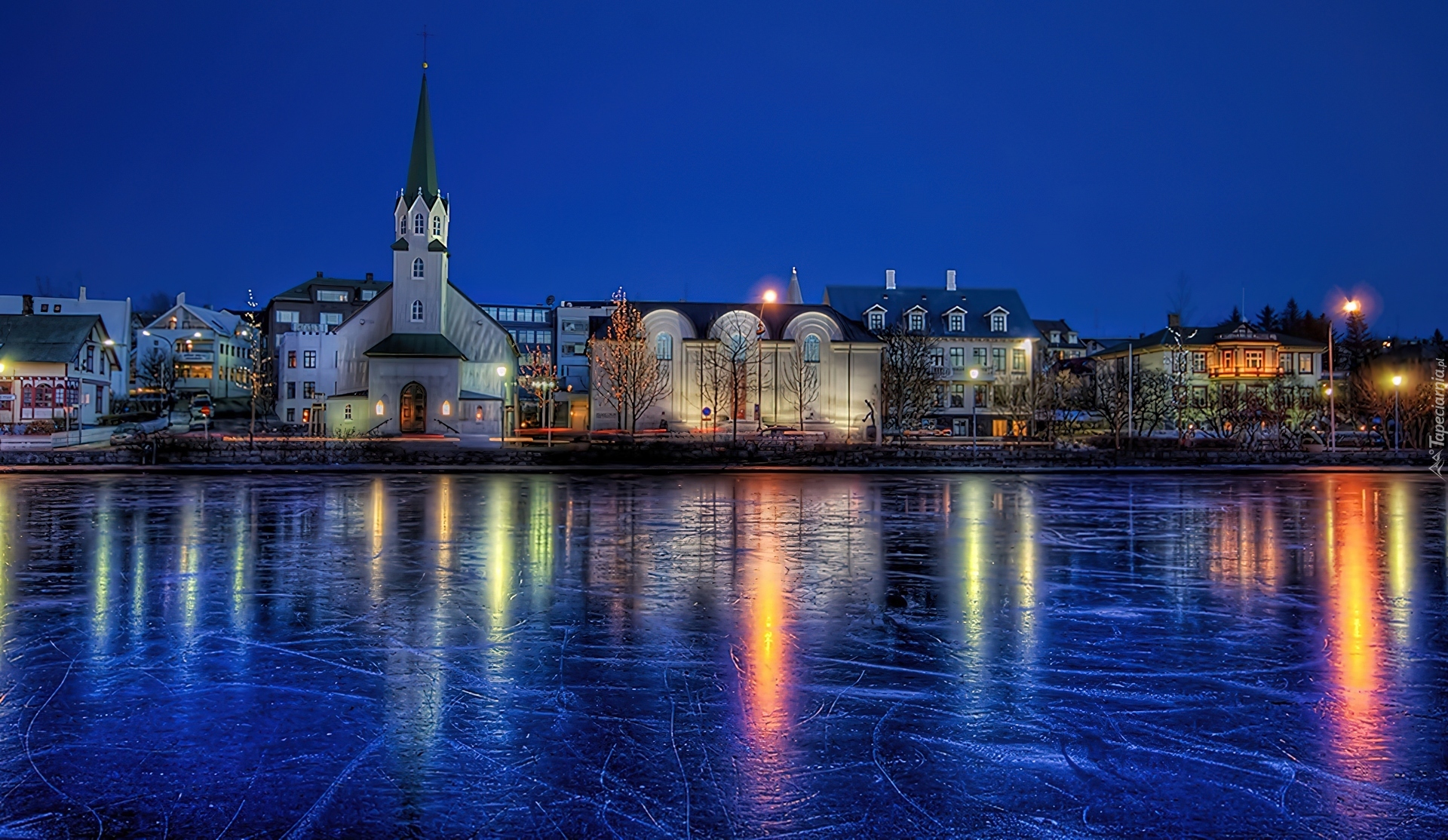 Zamarznięte, Jezioro, Miasto, Reykjawik, Islandia