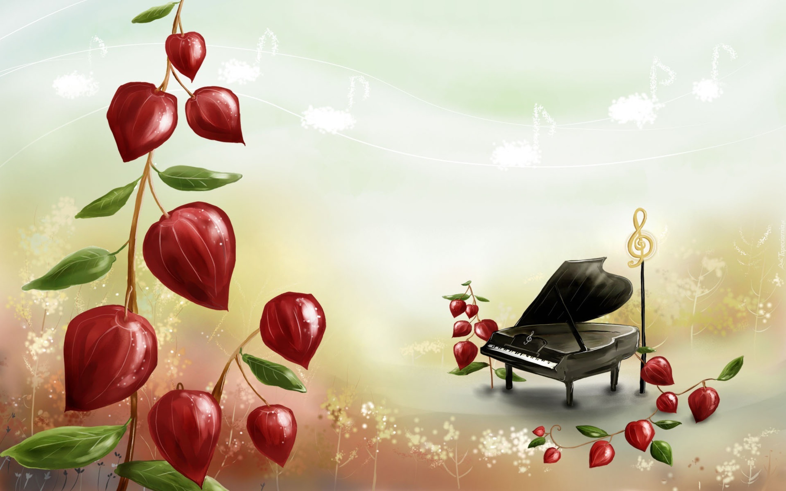 Fortepian, Nutka, Kwiaty, Grafika 2D