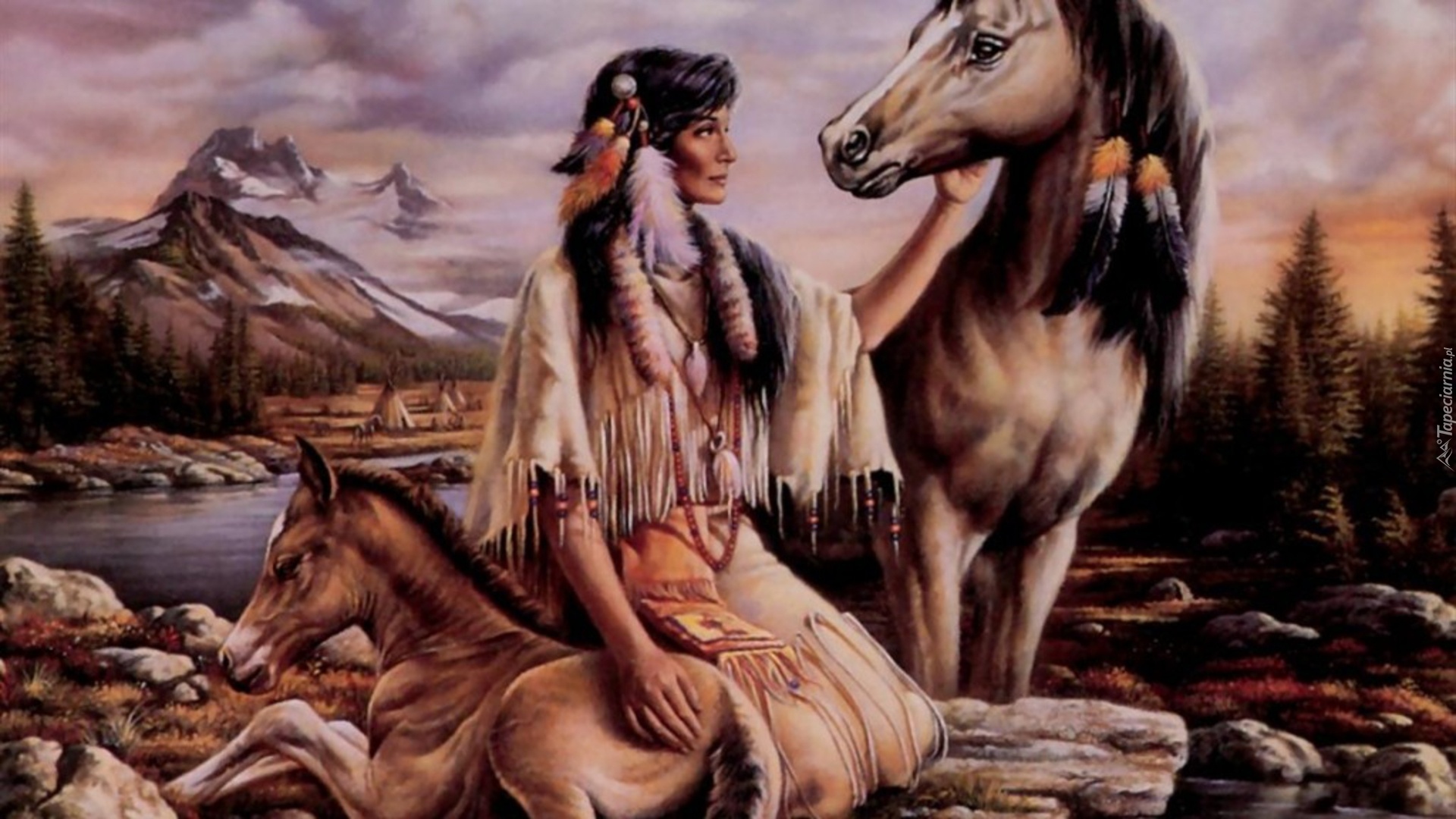 Kobieta, Indianka, Konie