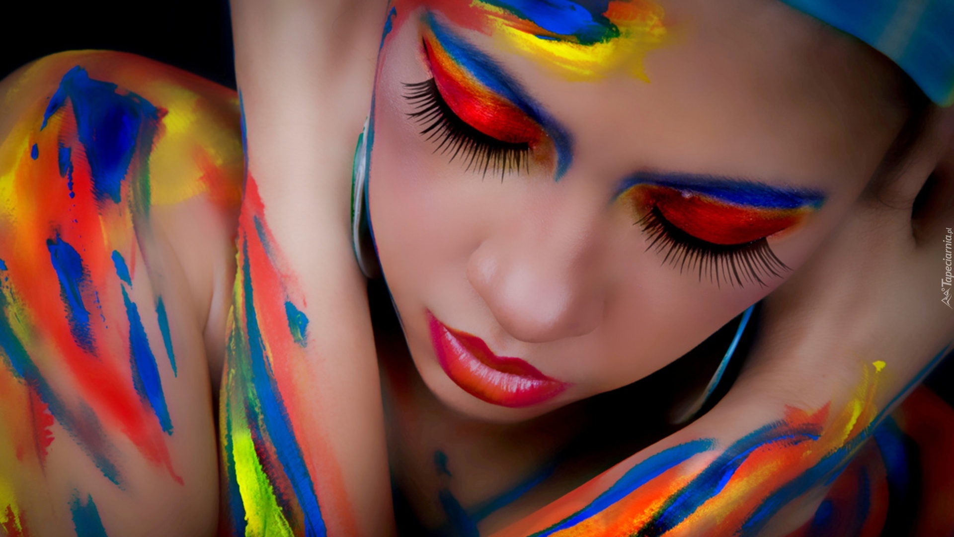 Kolorowe, Farby, Dziewczyna, Bodypainting