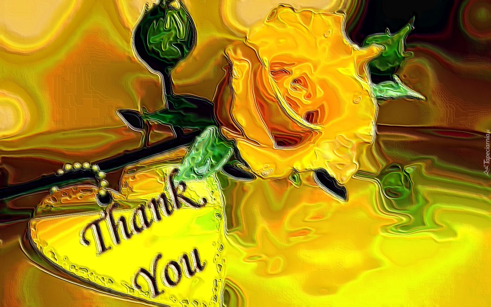 Żółta, Róża, Serce, Napis, Podziękowanie