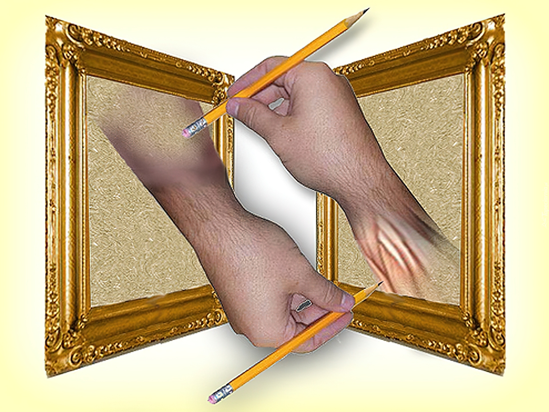 Dwie, Ramy, Ręce, Ołówek, 4D