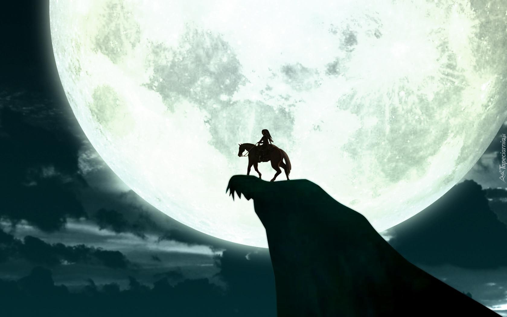 Jeździec, Kobieta, Koń, Księżyc