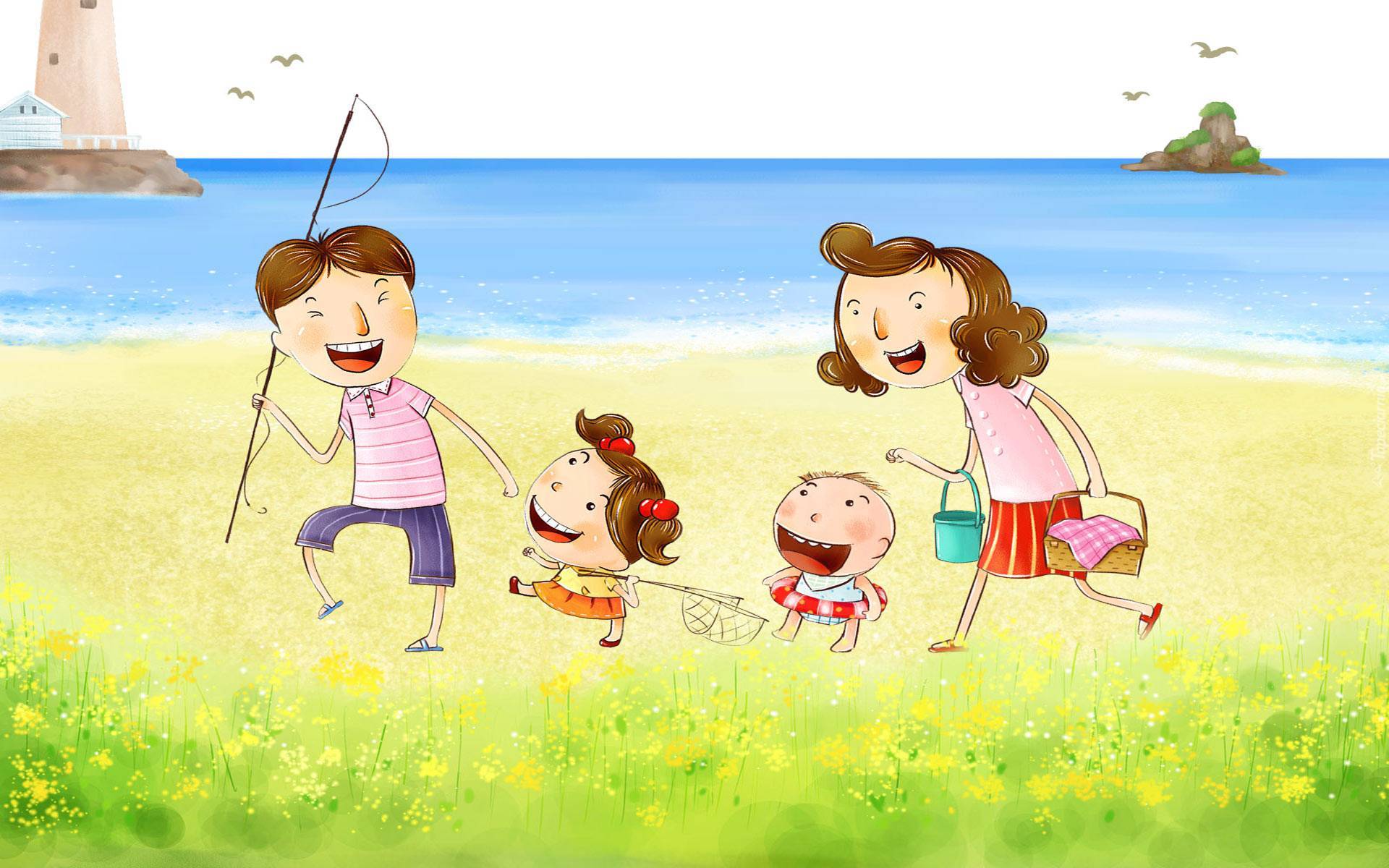Szczęśliwa, Rodzinka, Plaża, Morze