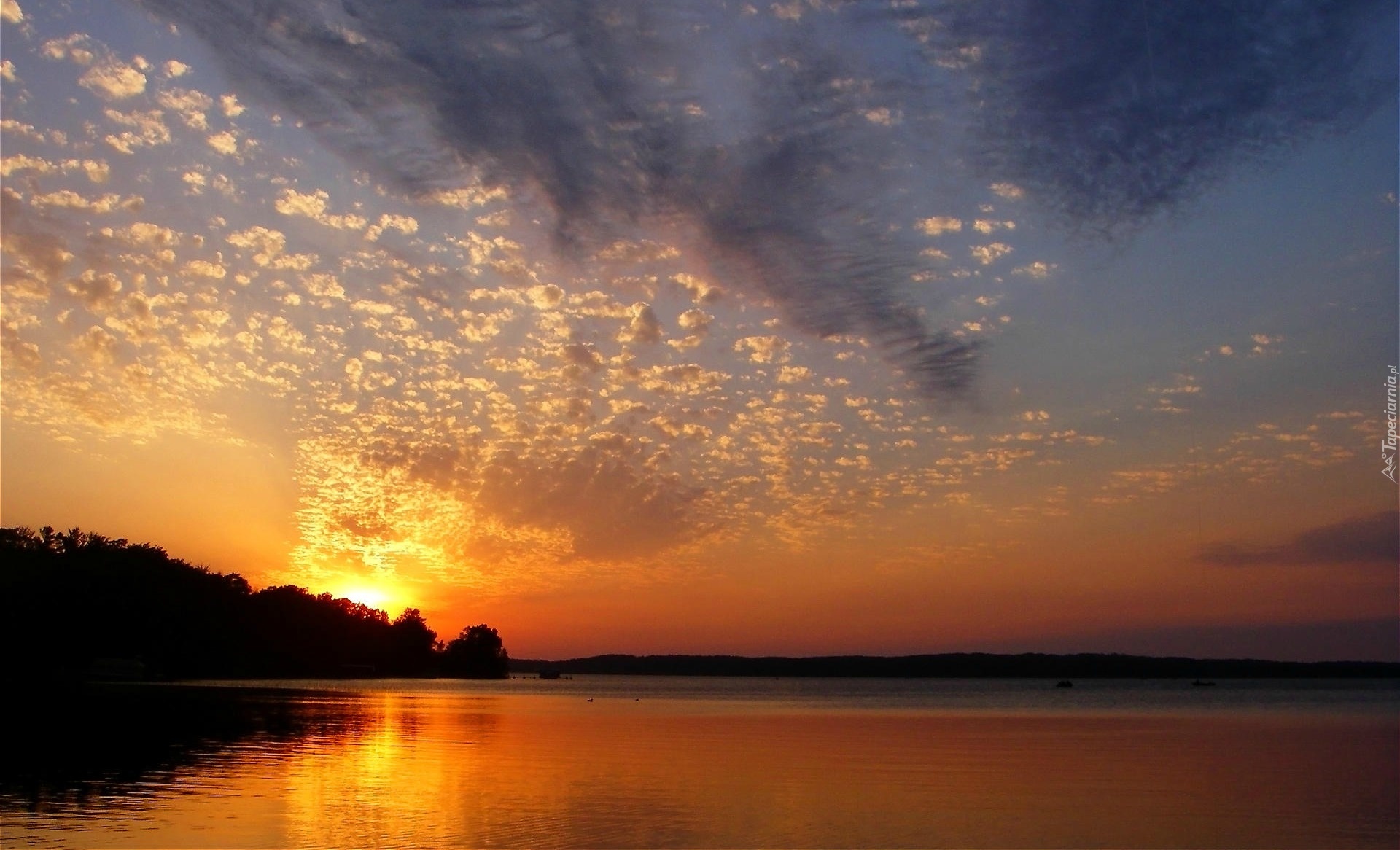 Jezioro, Zachód, Słońca